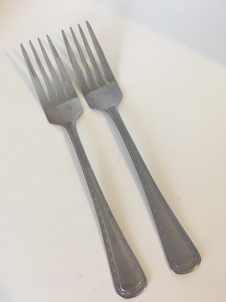 Pfaltzgraff Stainless Satin Outlined Bead Band  2 SALAD FORKS 7"