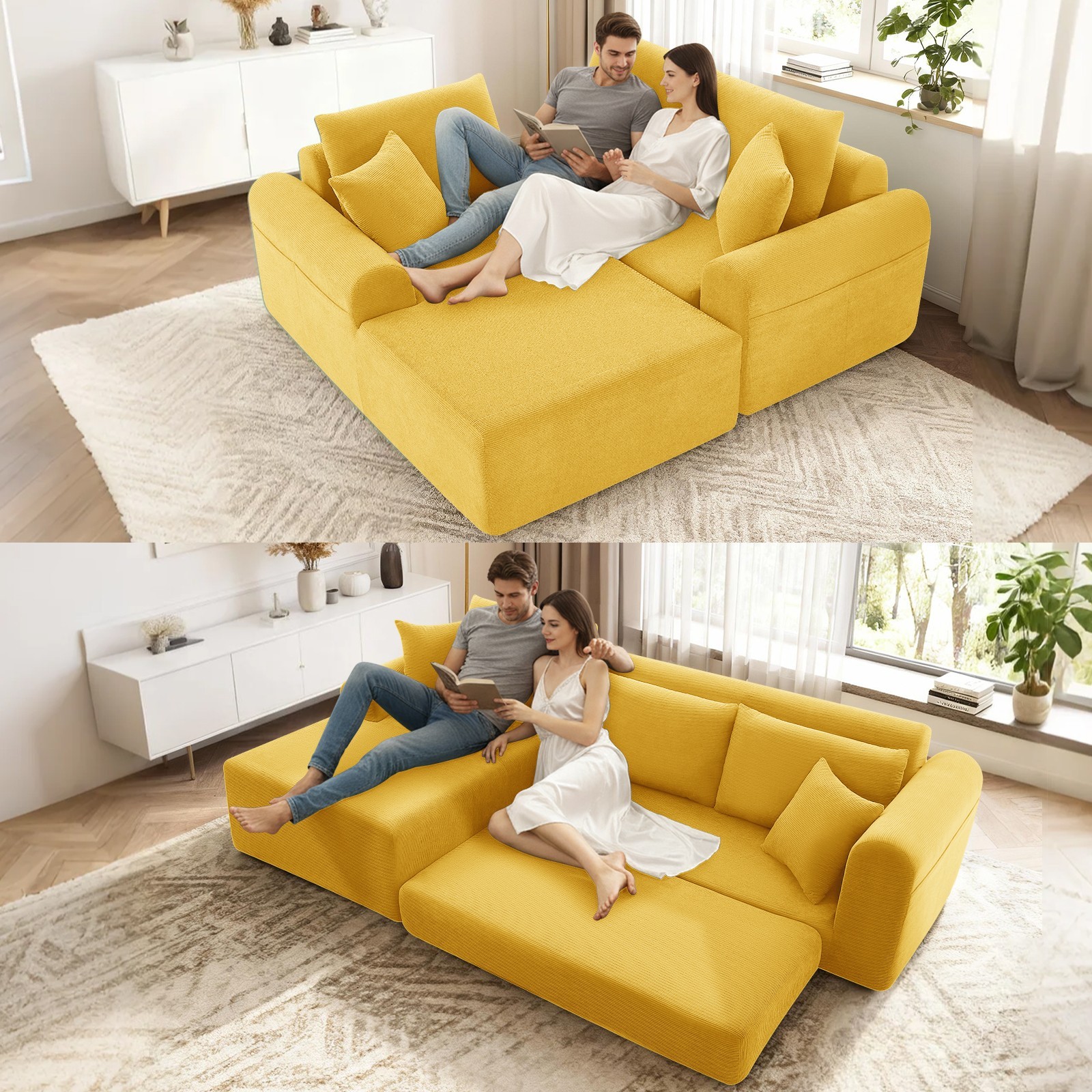 L-Shaped Corduroy Sectional Sofa Modern Modular Corner Couch with Chaise Lounge