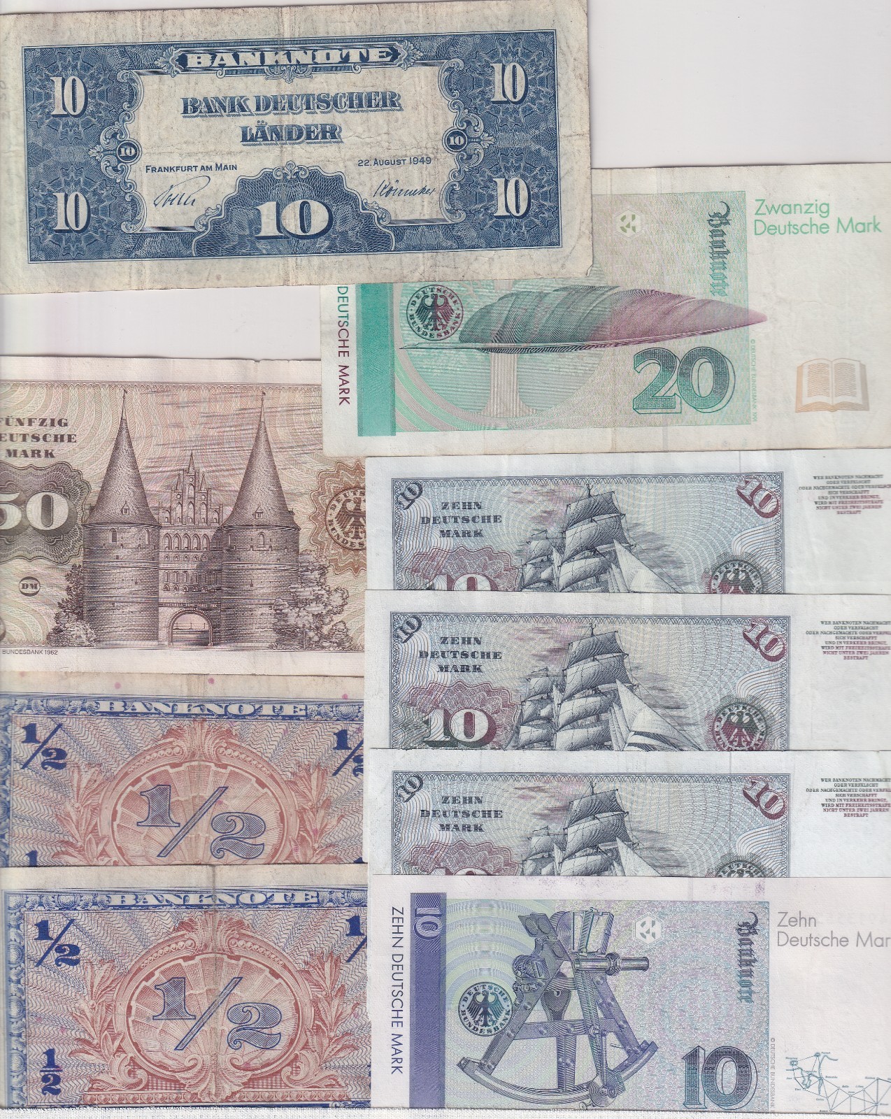 Germany 9 Note Collectors Lot 1940s - 1970s