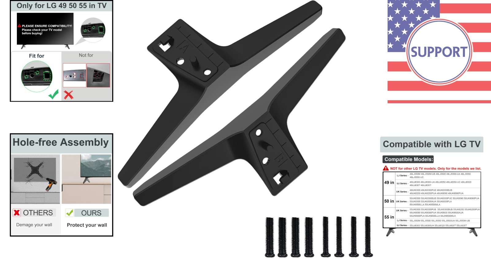 Sturdy LG TV Stand Legs Replacement - Easy Assembly for 49, 50, 55 Inch Models