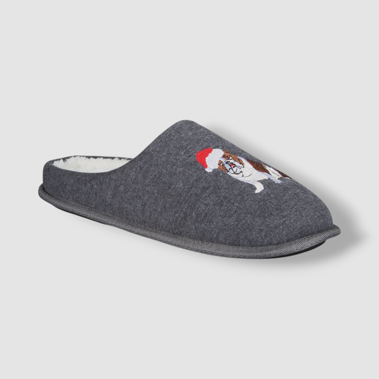 Club Room Men's Gray Holiday Bulldog Fleece-Lined Slippers Shoes Size 6-7/S