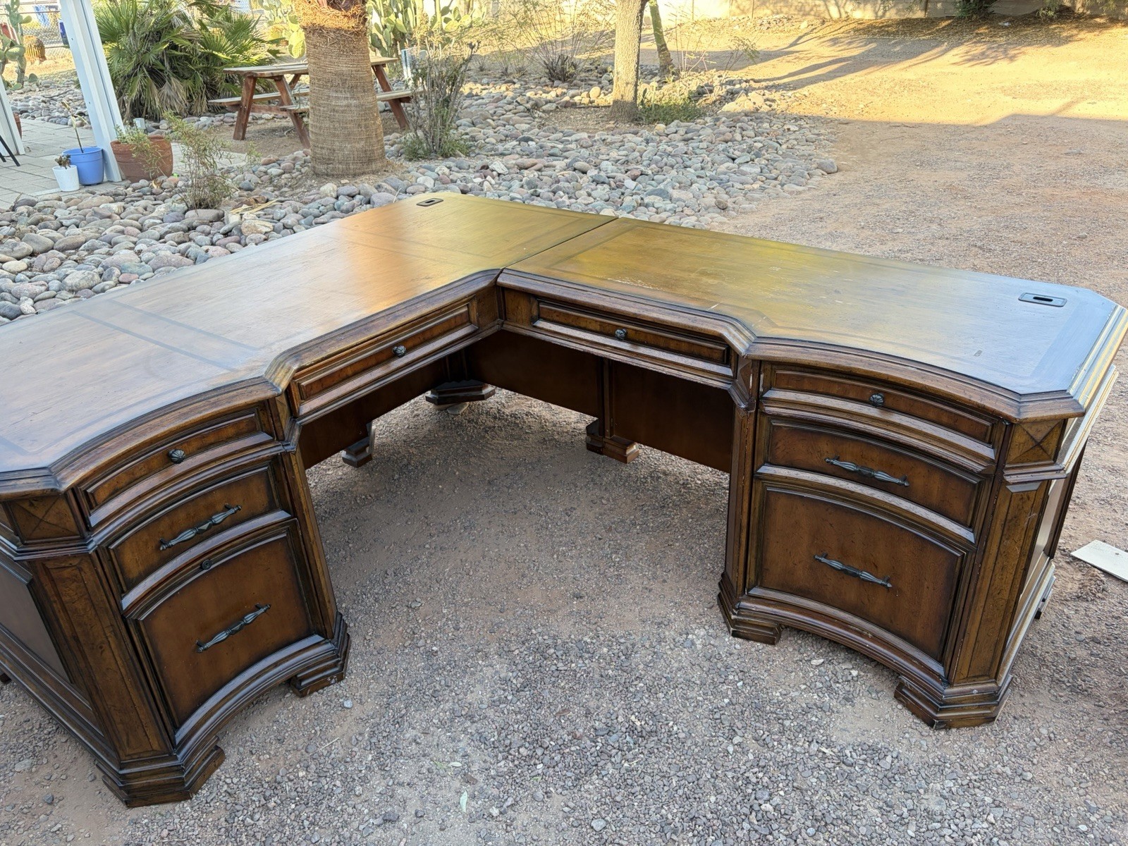 Aspenhome L-Shaped Office Desk with Drawers and Control Panel