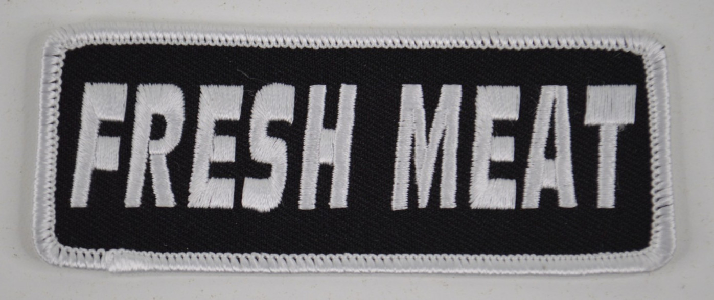 Hot Leathers Motorcycle Biker Jacket Vest Iron On Patch Fresh Meat 4" x 1.5"