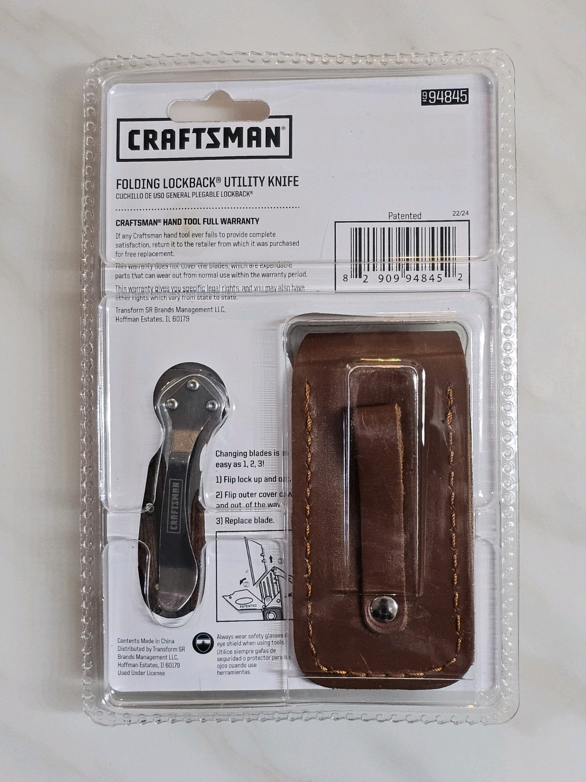 Craftsman 94845 Folding Lockback Utility Knife Wooden Handle Sheath