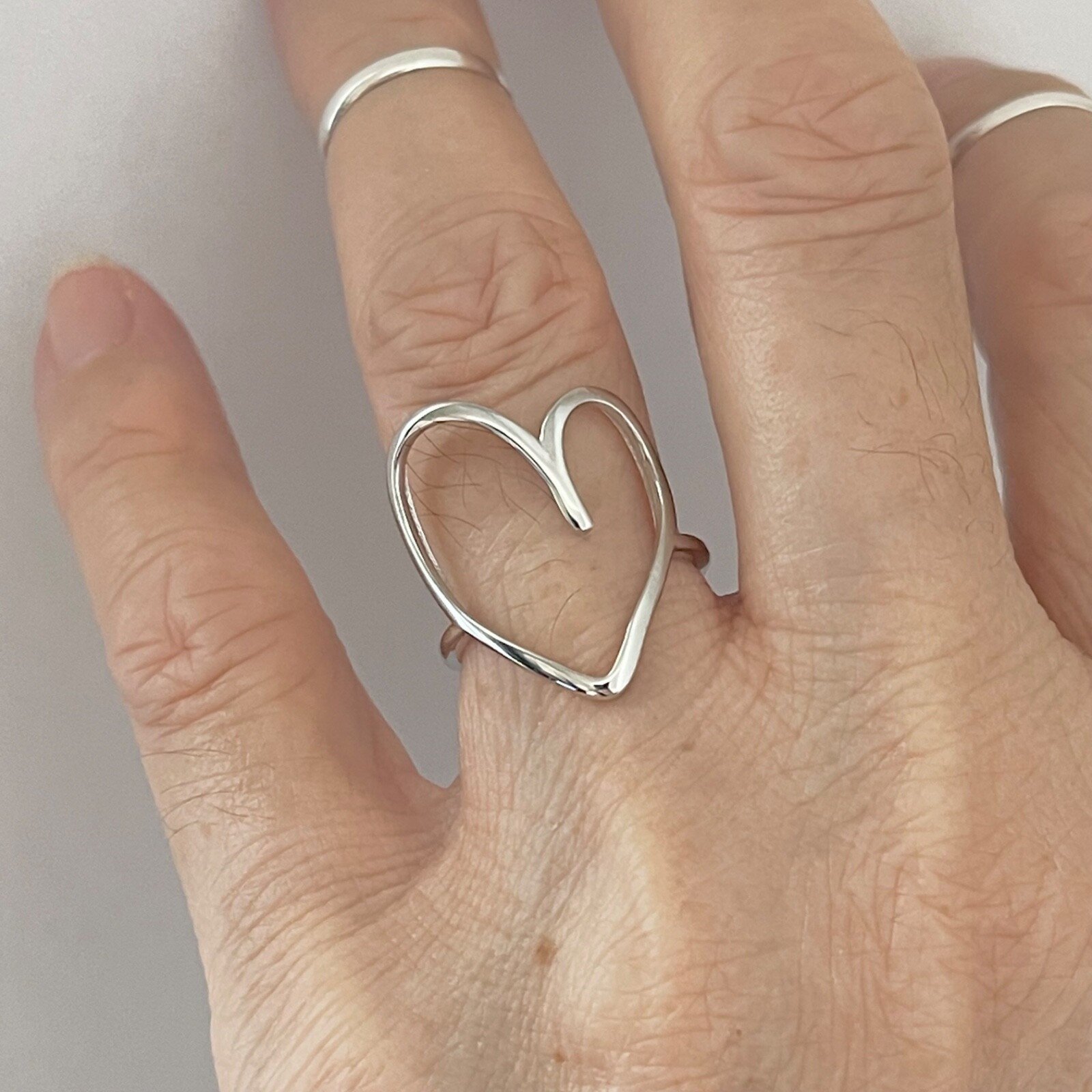 Sterling Silver Big Open Heart Ring, Delicate Ring, Silver Rings, Love Ring