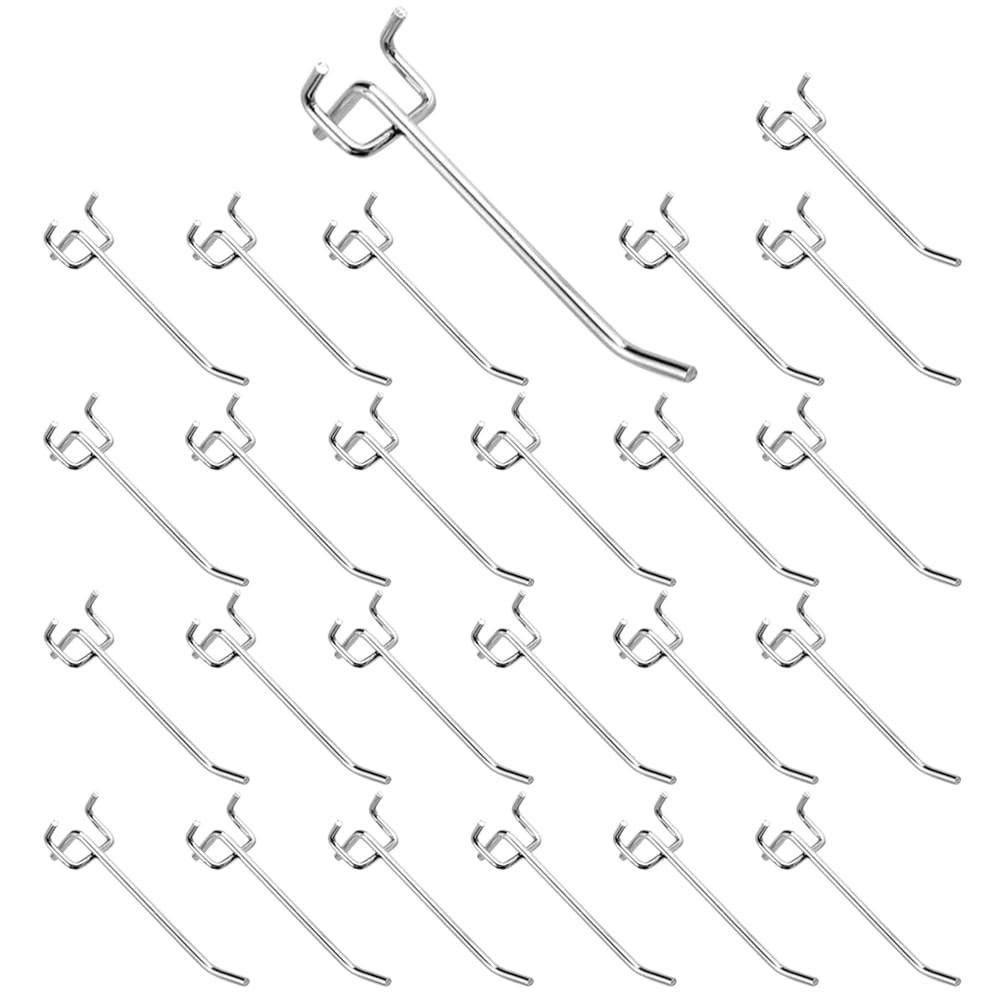 25 PCS 4 Inch Heavy Duty Metal Pegboard Shelving Hooks Silver 1/4 Or 1/8 In