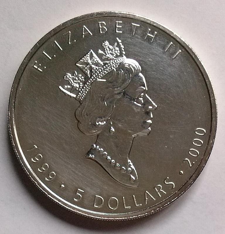 Canada 1999-2000 Maple Leaf Privy Mark Silver $5 Coin 1oz Uncirculated
