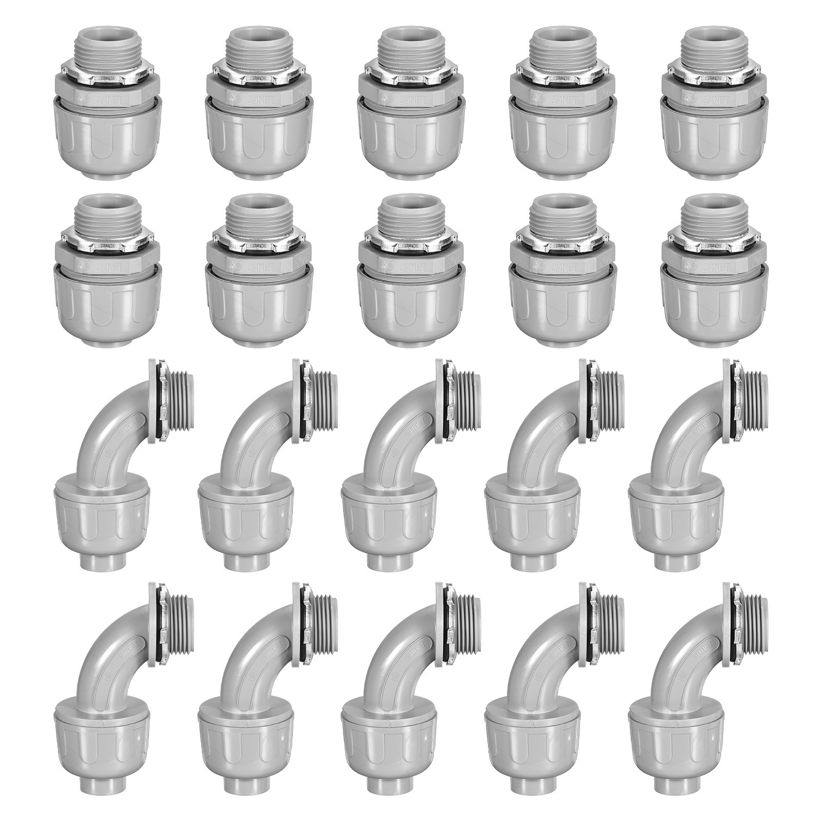 20pcs 3/4" NPT Liquid Tight Connector PVC Fittings Flexible 180 Degree 90 Degree