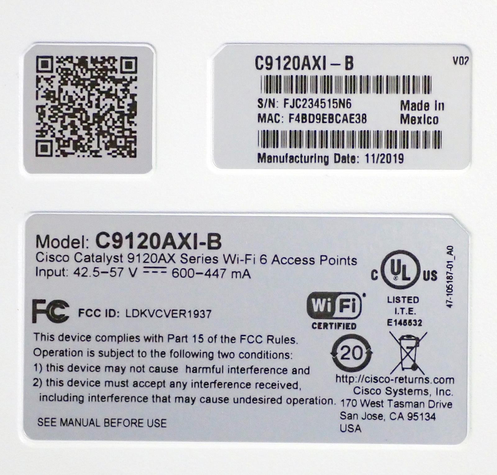 CISCO CATALYST 9120AX Wireless Access Point C9120AXI-B