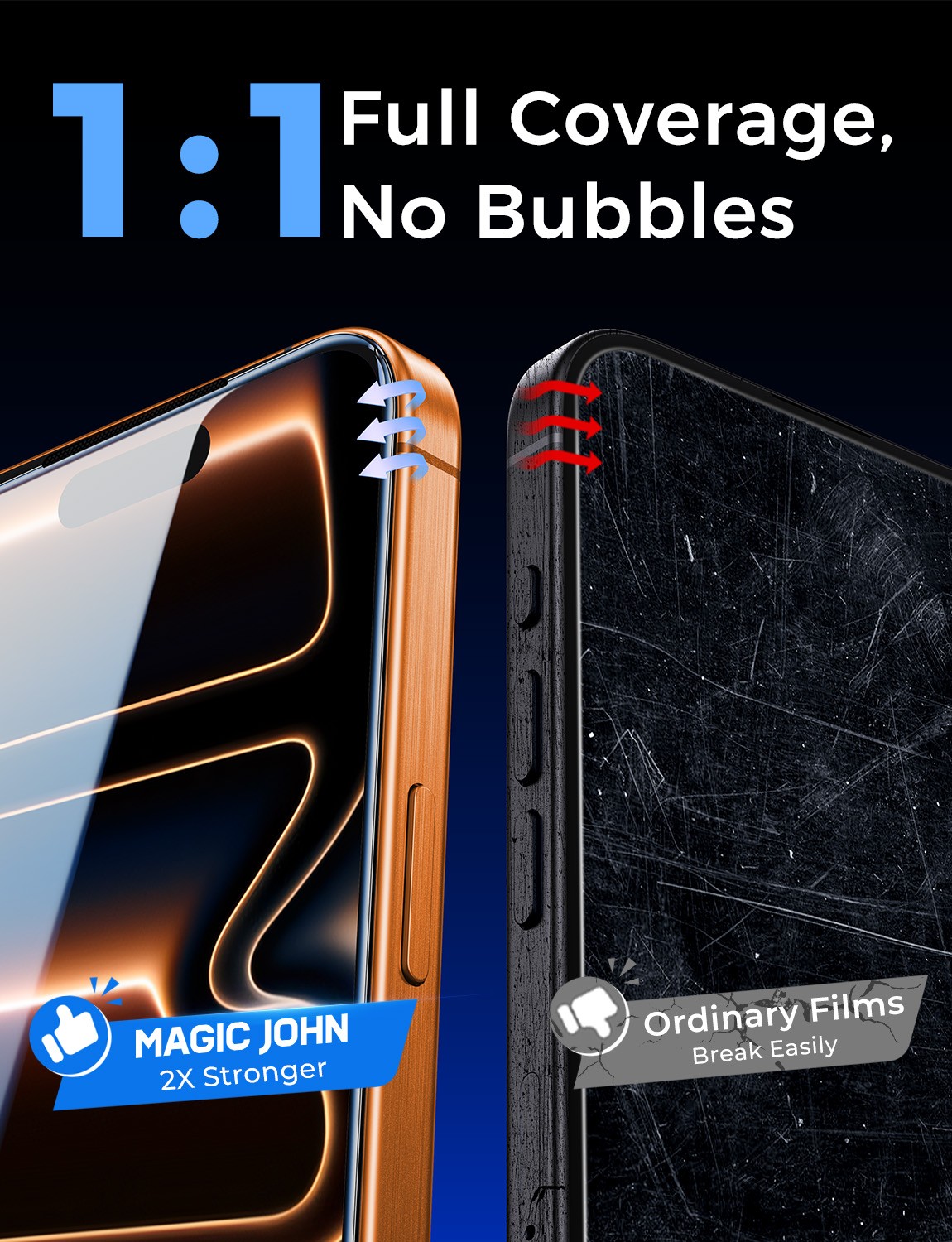 MAGIC JOHN 2 Pack Clear for iPhone 17 Pro Max Screen Protector tempered Glass
