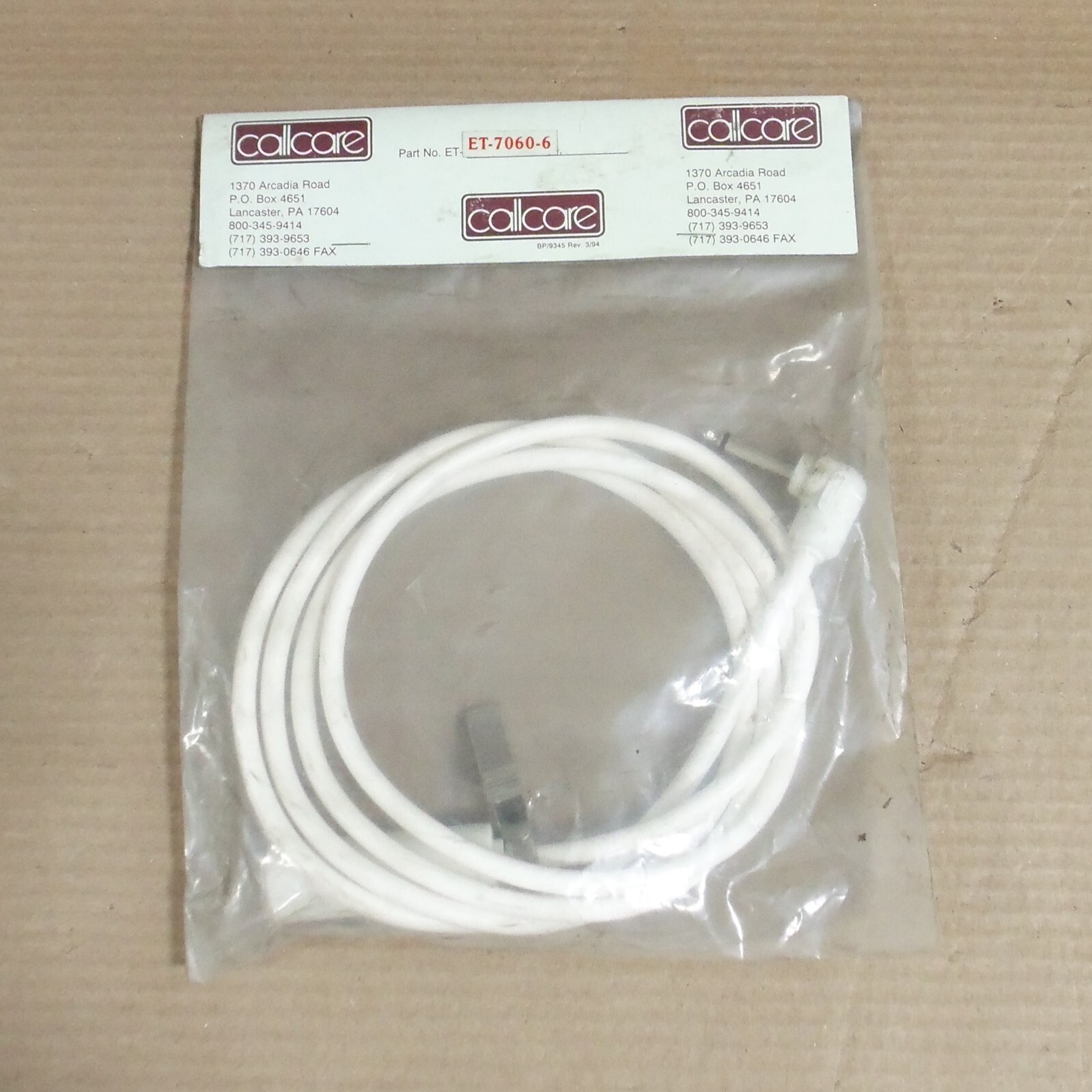NEW LOT OF 4 CALLCARE ET-7060-6 PATIENT NURSE CALL ALARM CORD SINGLE PRONG AK