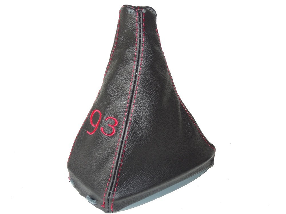 Shift Boot With Bottom Plastic Frame For Saab 9-3 2003-11 Leather Red Embroidery