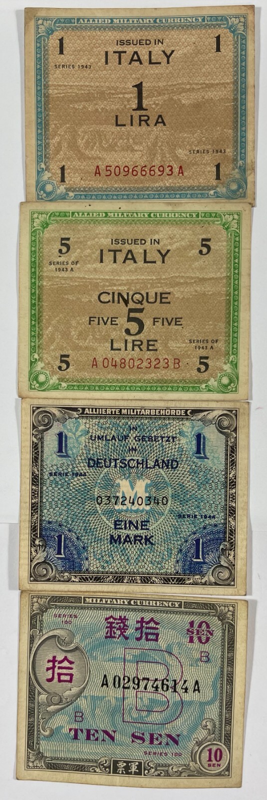 Military currency 8 different pcs. mixed (#471) quality.