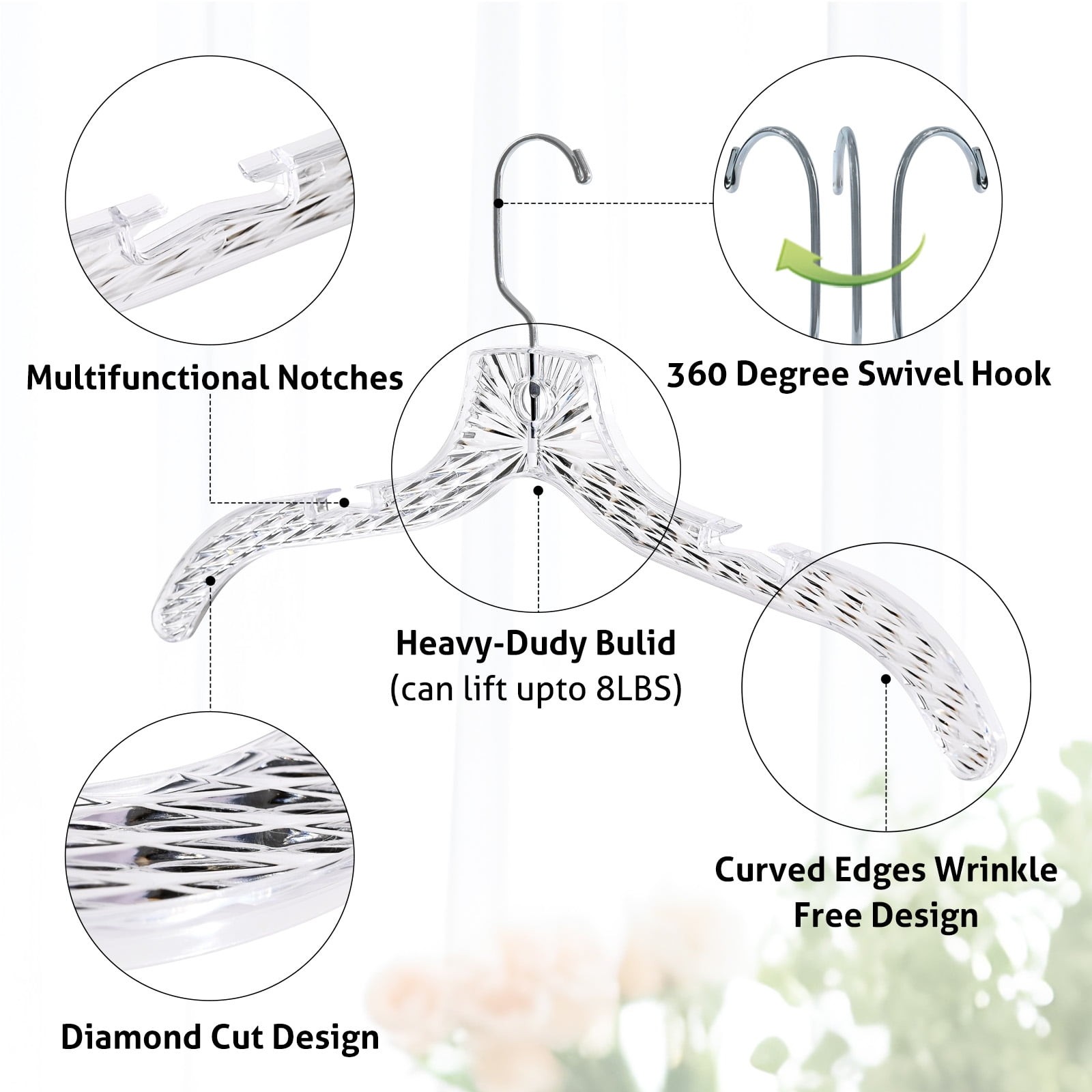20 Pack Hangers, Plastic Hangers, Heavy Duty Clothes Hangers,Crystal Cut Hangers