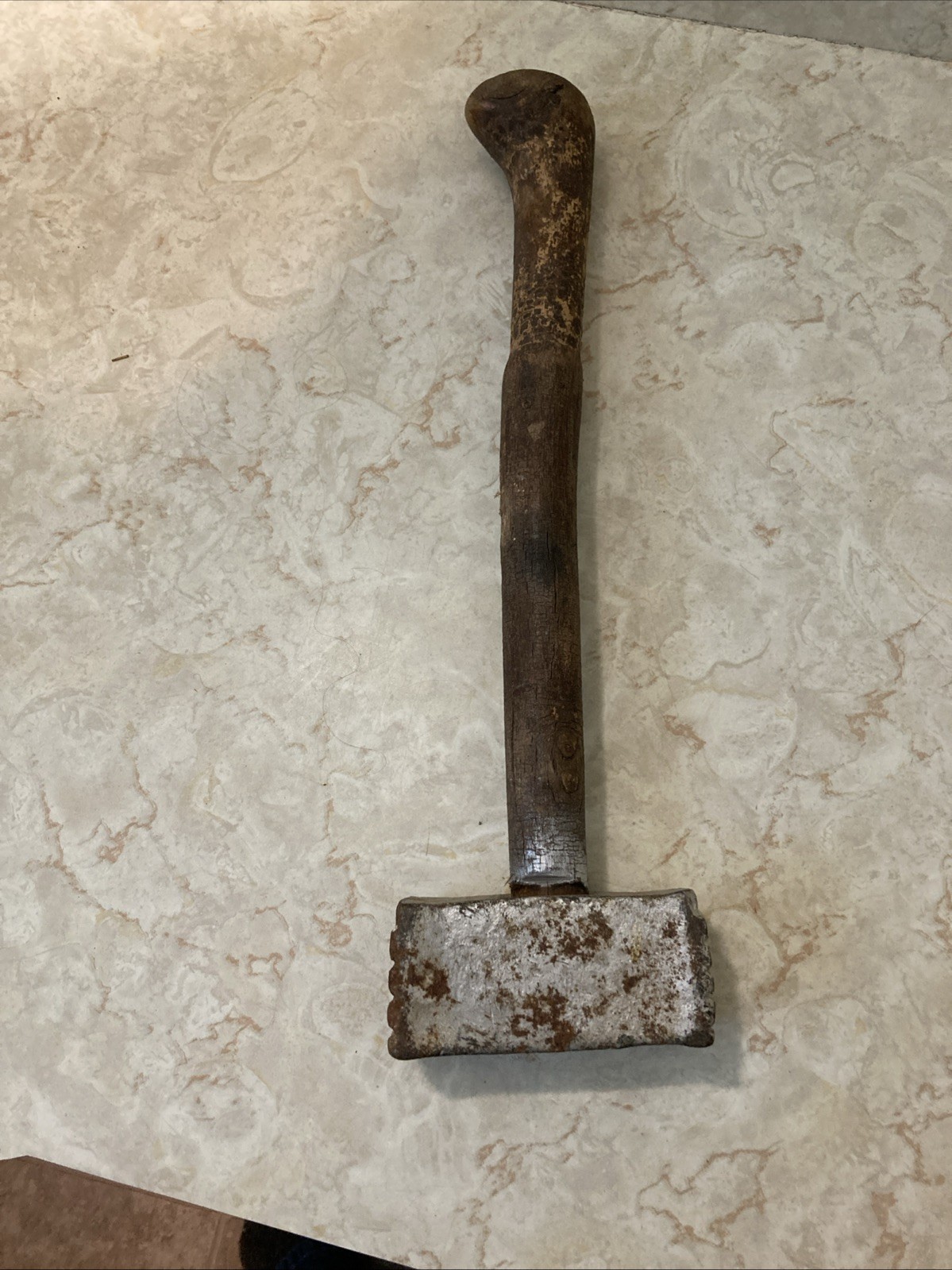 Vintage Hand Forged Square Sledge Hammer W Different Wood Handle 4.3 Lbs. Total