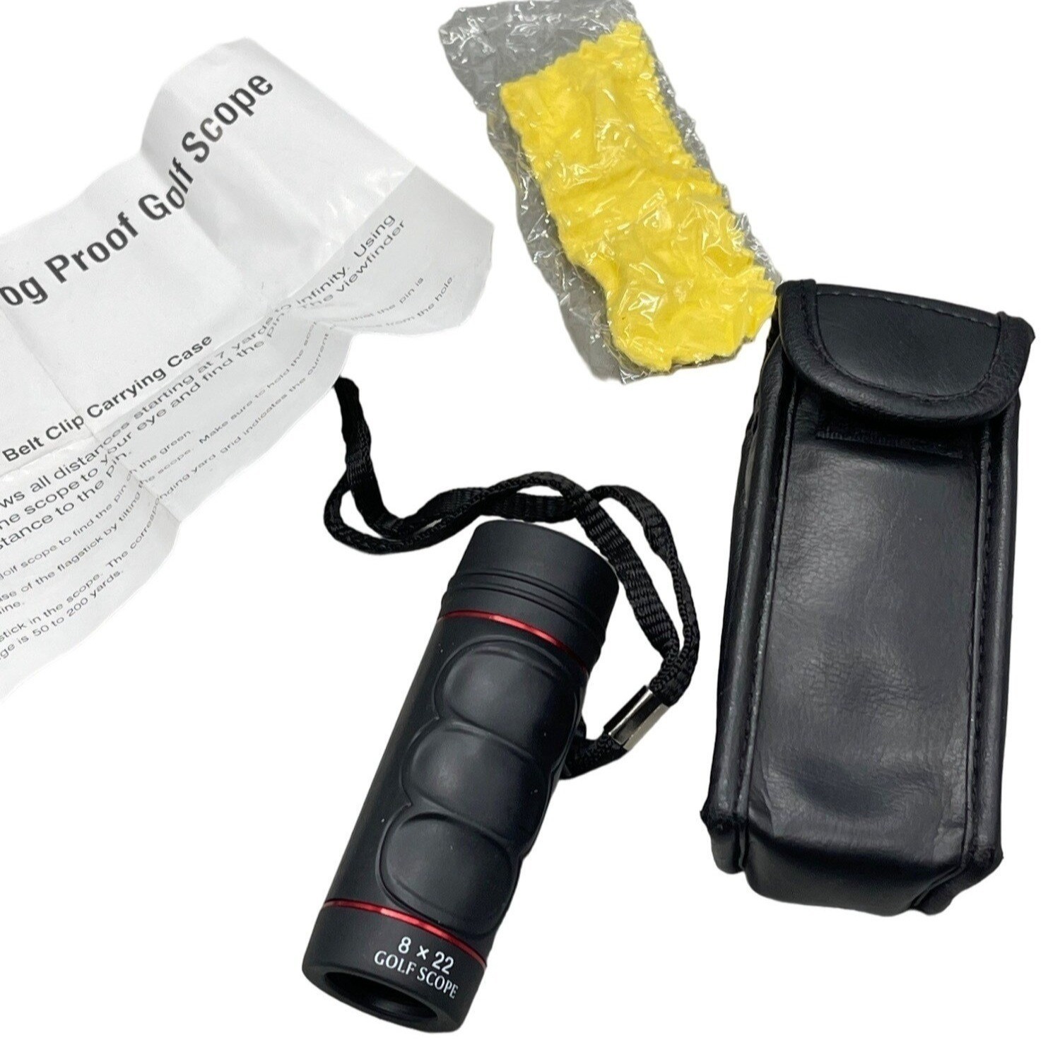 Focus free water /fog proof golf scope carrying case Lense cleaner READ