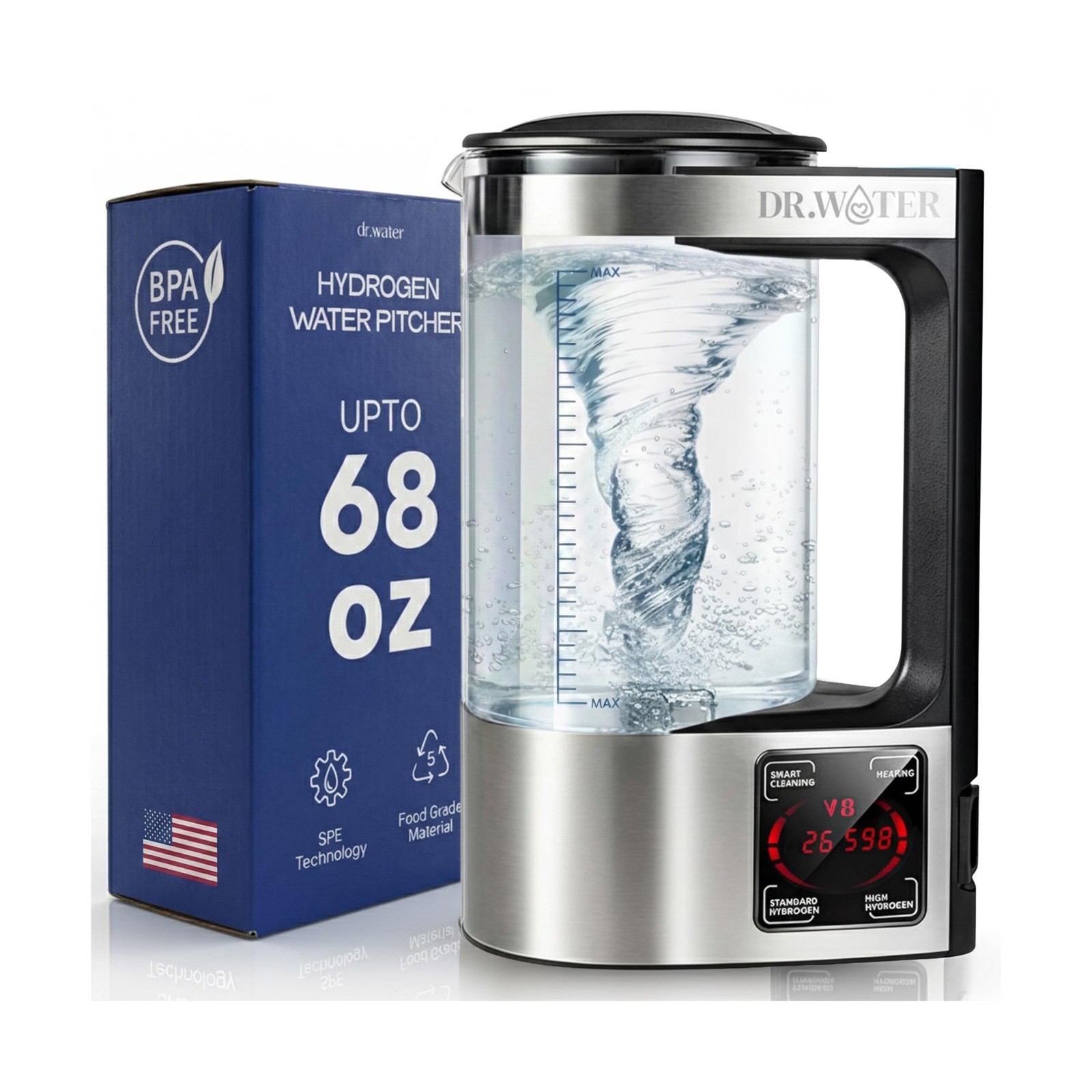 HydroPitcher | 68 Oz Hydrogen Water Pitcher - BPA Free Rich Hydrogen Water Ge...