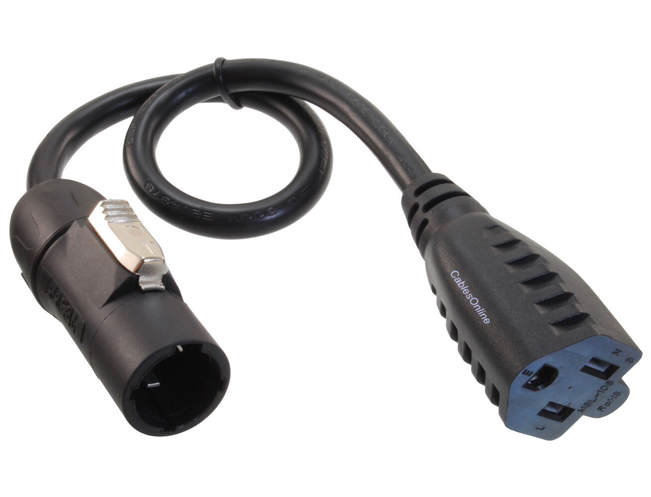 1ft. 16AWG Stage Lighting Fixture True1 Male to 3-Prong 5-15R Female Adapter