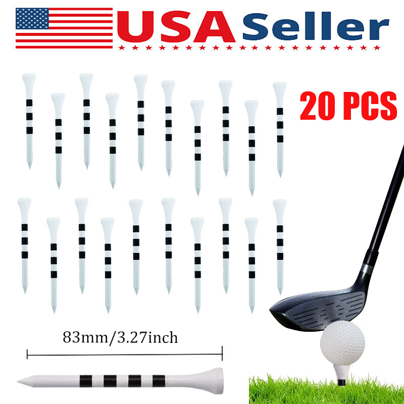 Wooden Bamboo Golf Tees 20 Count Durable Biodegradable 3 1/4Inch Black And White