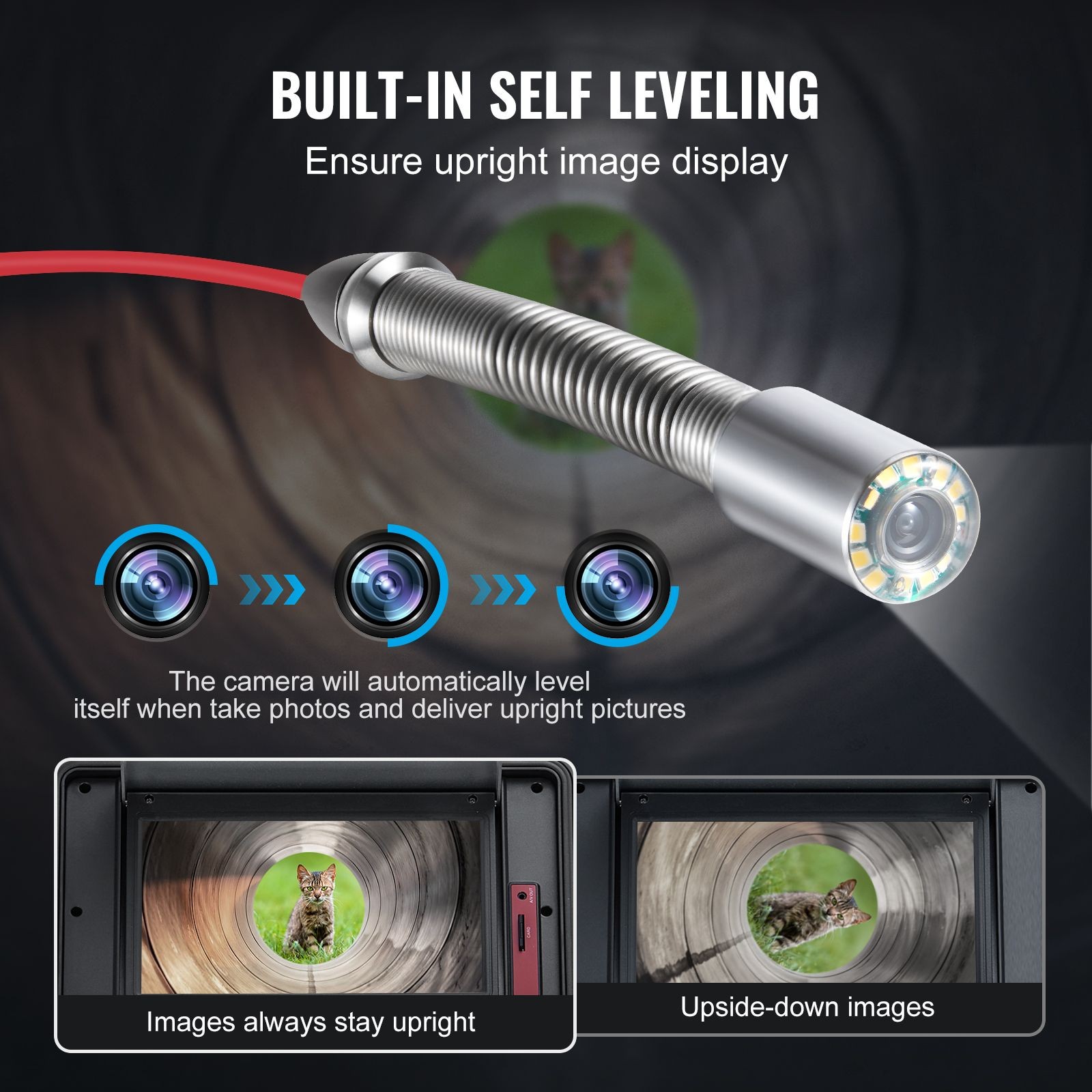 Sewer Camera 328ft 10.1 inch Touchscreen, Self Leveling IP68 Drain Inspection