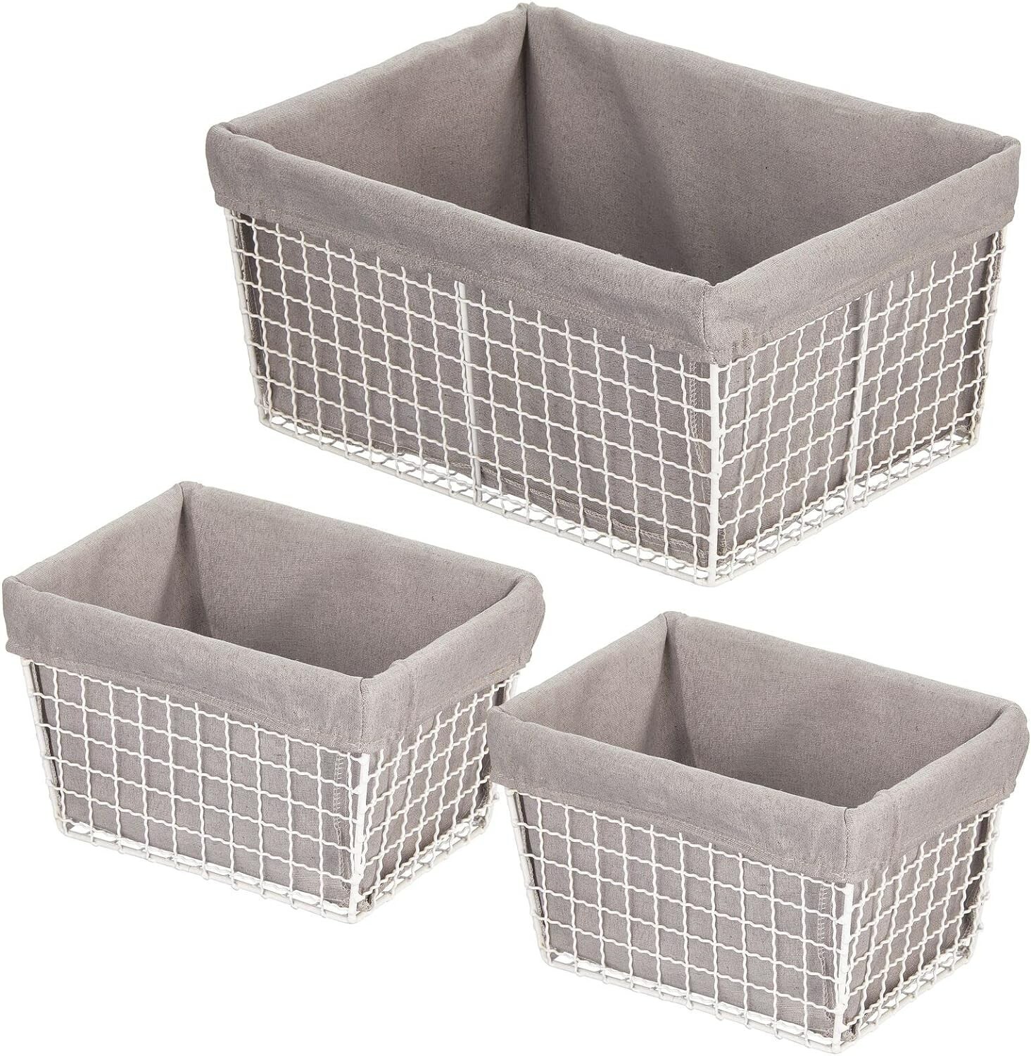 Metal Wire Farmhouse Household Storage Organizing Basket with Fabric Cloth Liner