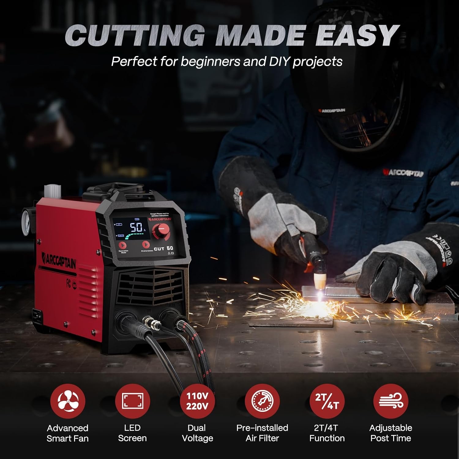 ARCCAPTAIN Plasma Cutter 50A Air Cutting Machine Dual Voltage LED Display IGBT