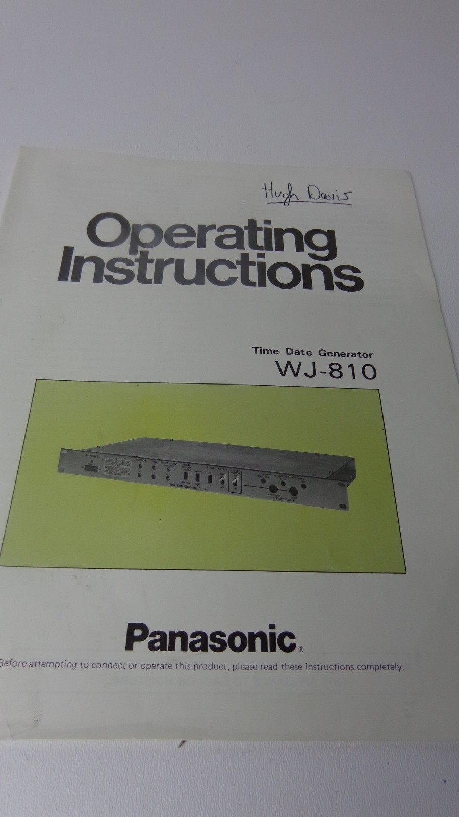 Operation Manual for Panasonic WJ-810 Time-Date Generator Rack Mount
