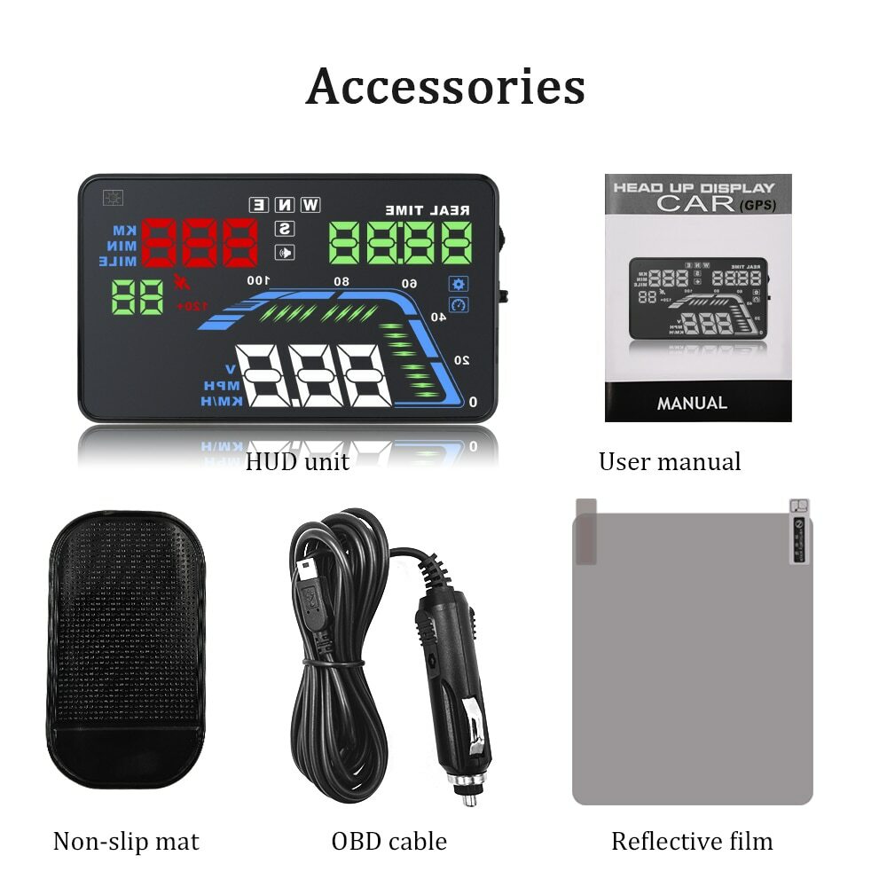 AutoCar HUD GPS Head Up Display Speedometer Overspeed Alarm Windshield Projector