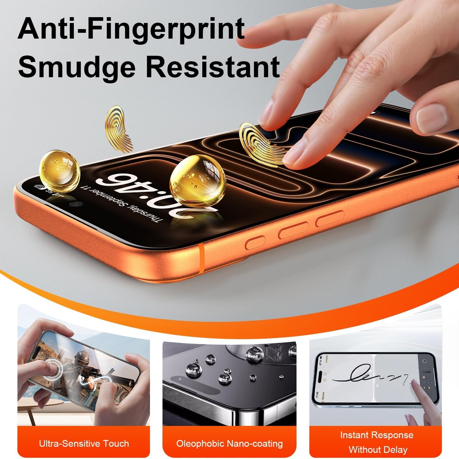 OneFish for iPhone 17 Pro Max Screen Protector 17 Max, HD Clear