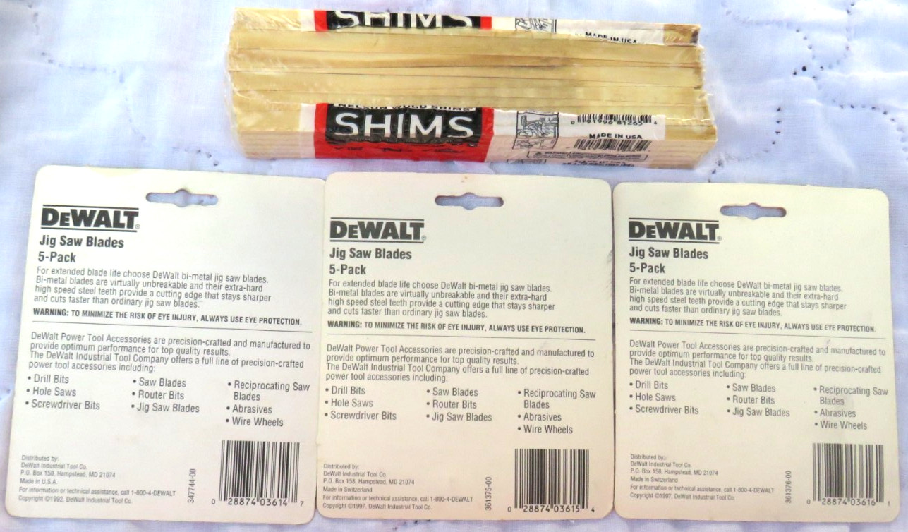 Vintage DeWalt Jig Saw Blades 18 & 24 & 32 TPI 3 Sealed Packages of 5 & 12 Shims