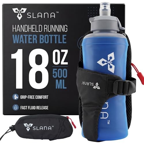 Handheld Running Water Bottle 18 oz – Grip-Free Collapsible Water Bottles Blue