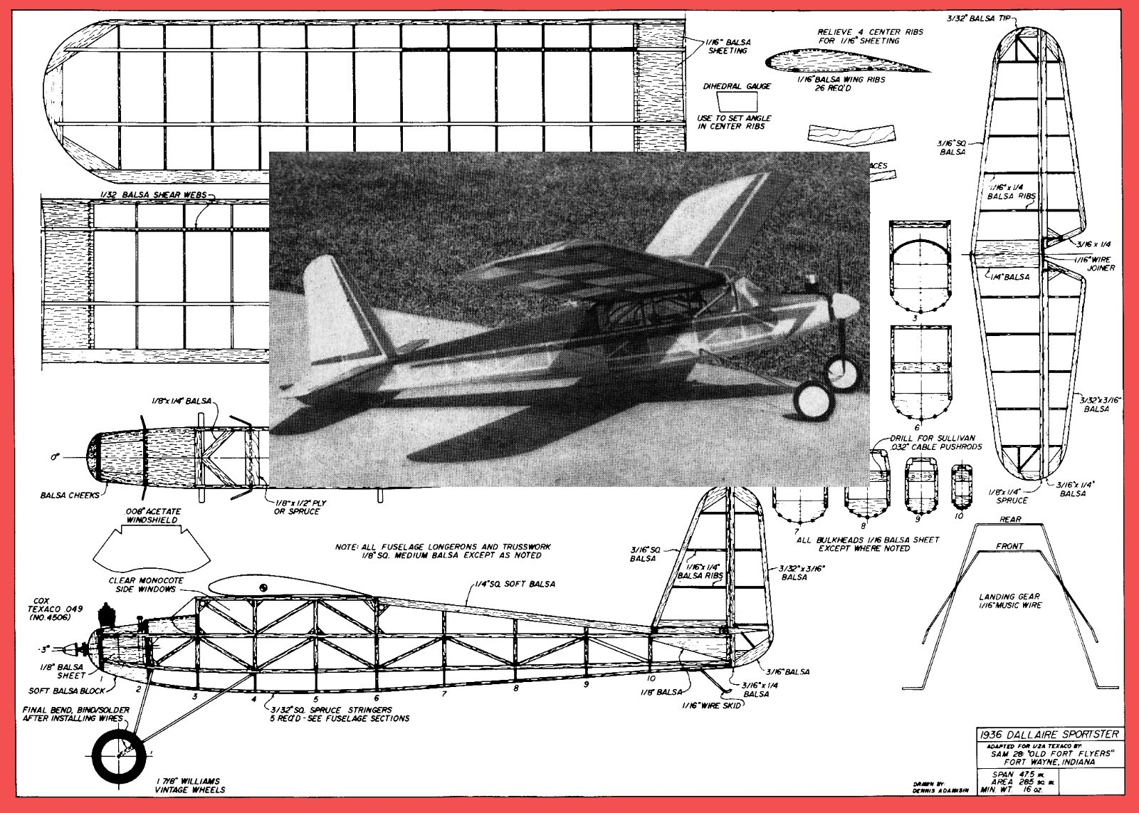 Model Airplane Plans (FF): Dallaire Sportster 47.5" Wingspan 1/2A Texaco