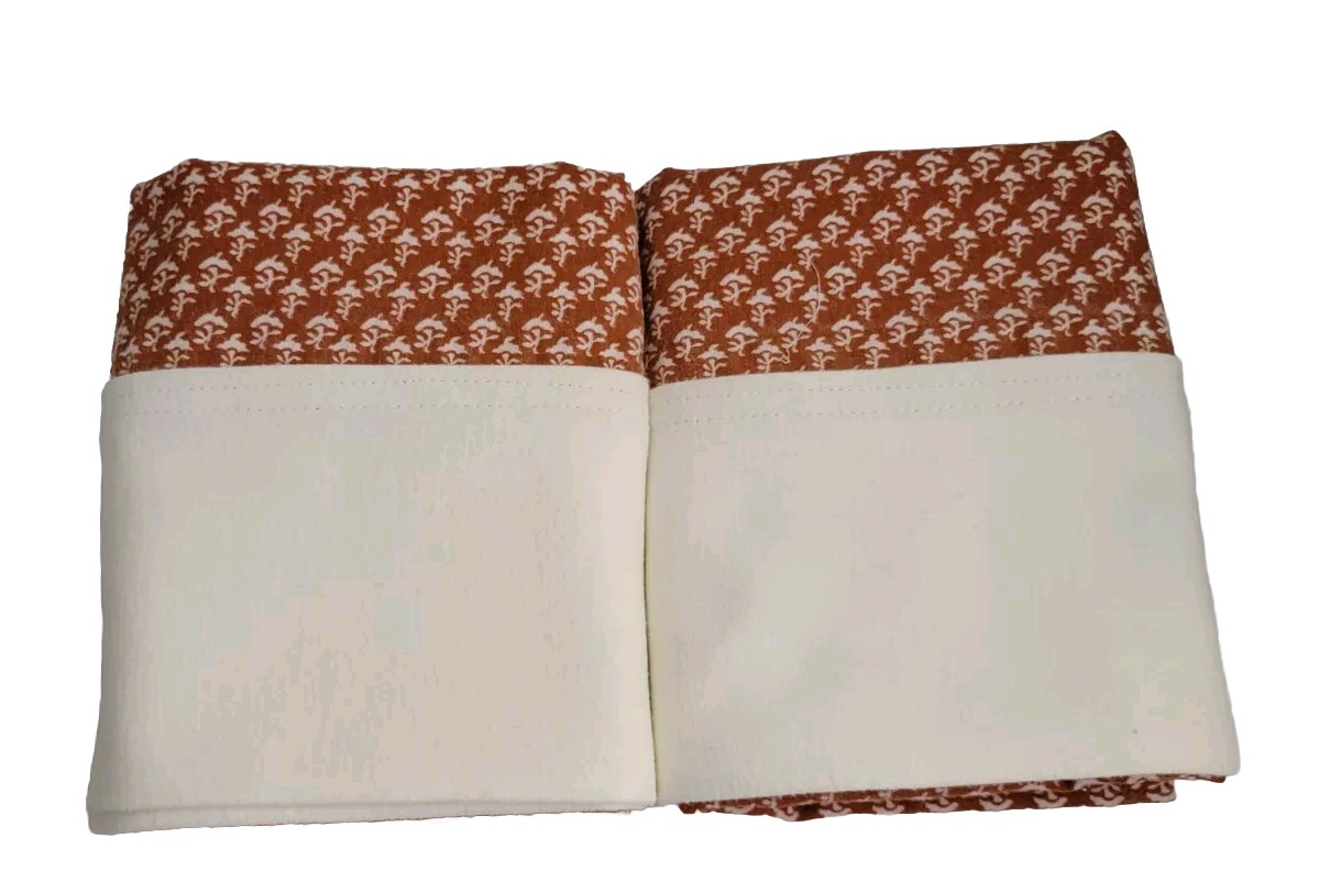2 Homemade Flannel Pillowcases Rust & Cream Color Standard/queen 19.5 X 32