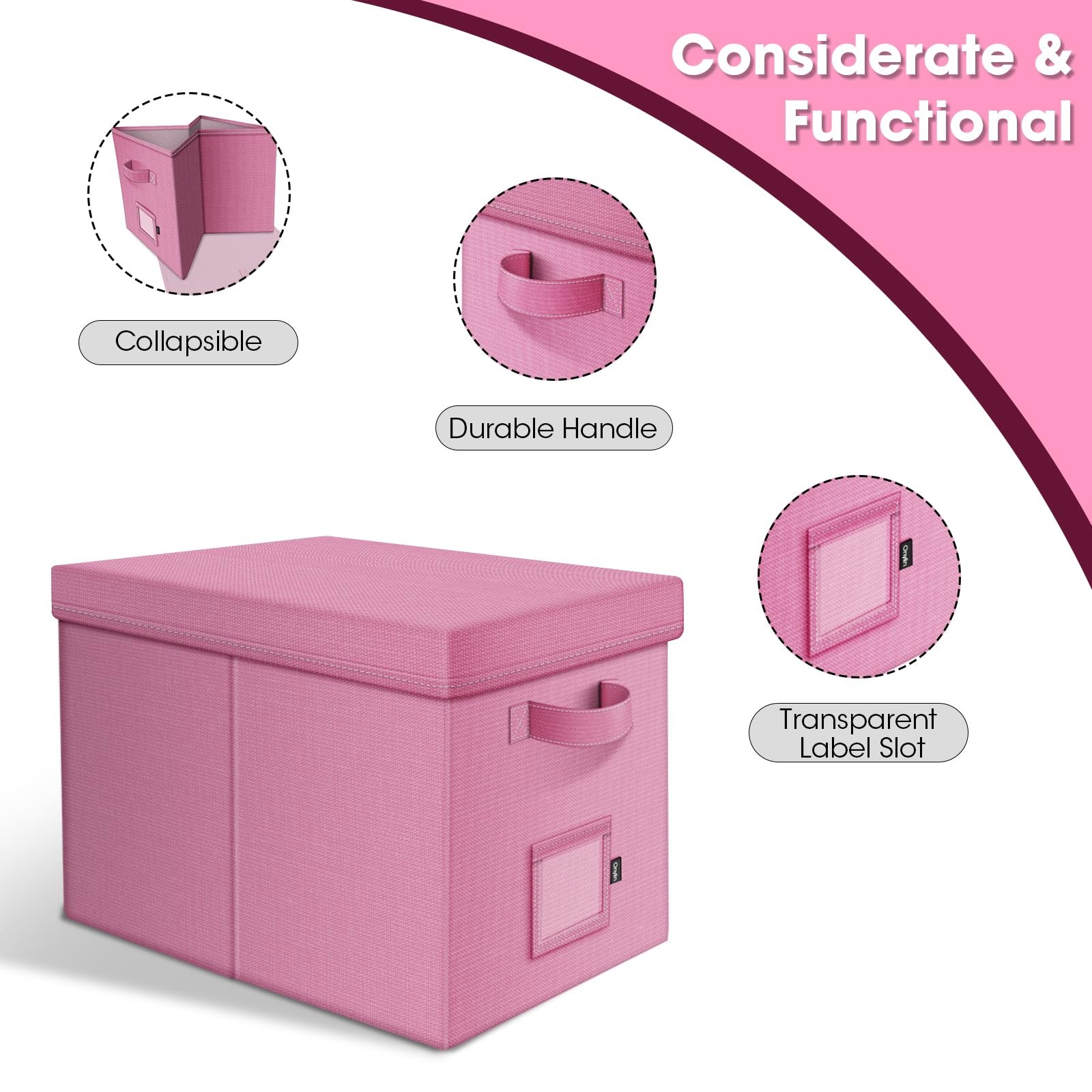 File Organizer Box Lid Linen Hanging Storage Handle Collapsible Document