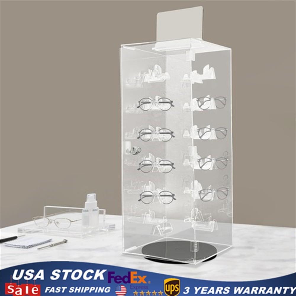 Acrylic Sunglasses Organizer Rotating Lockable Sunglass Display Case Clear