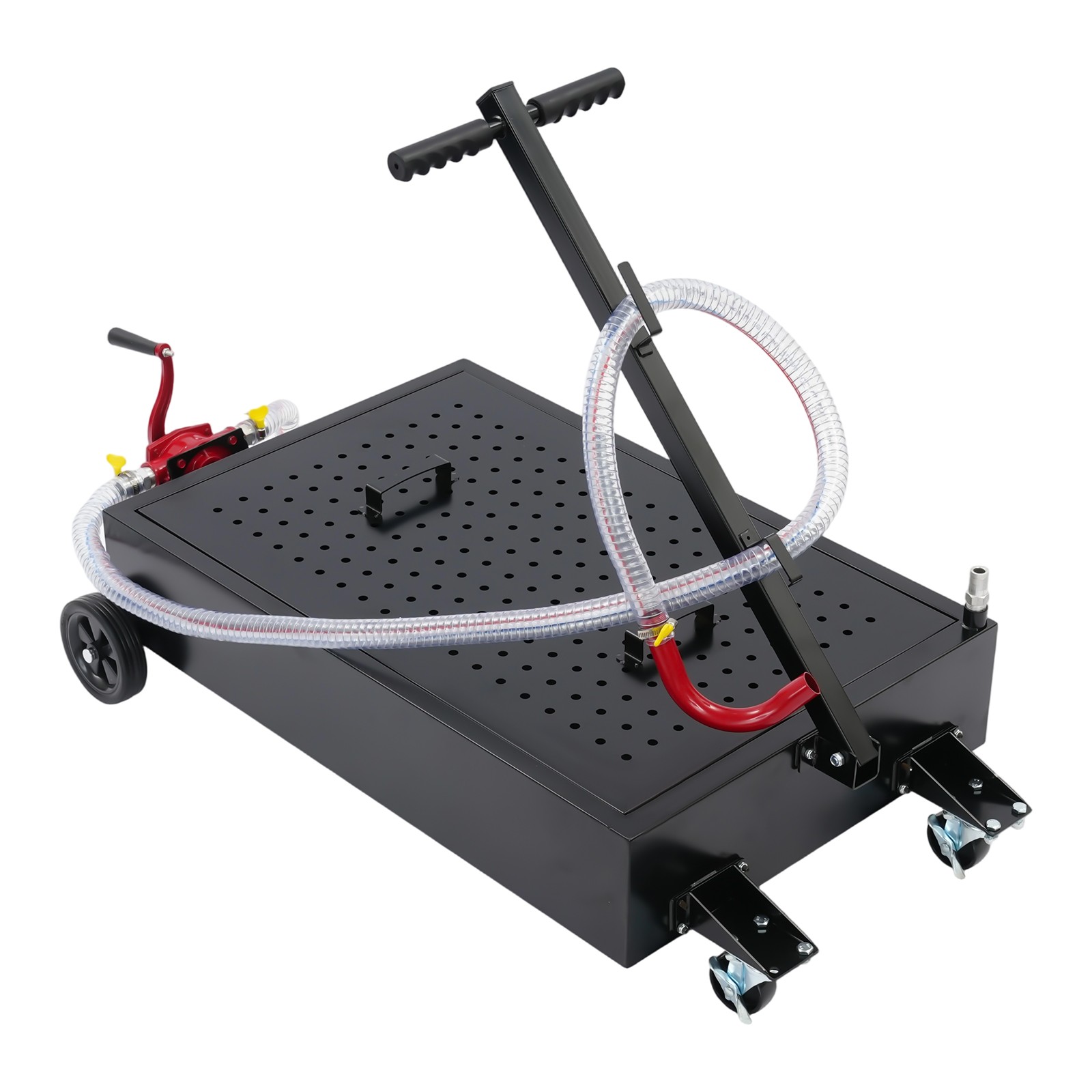 Large 17-Gallon Oil Drain Pan with Manual Pump & Hose for Easy Use