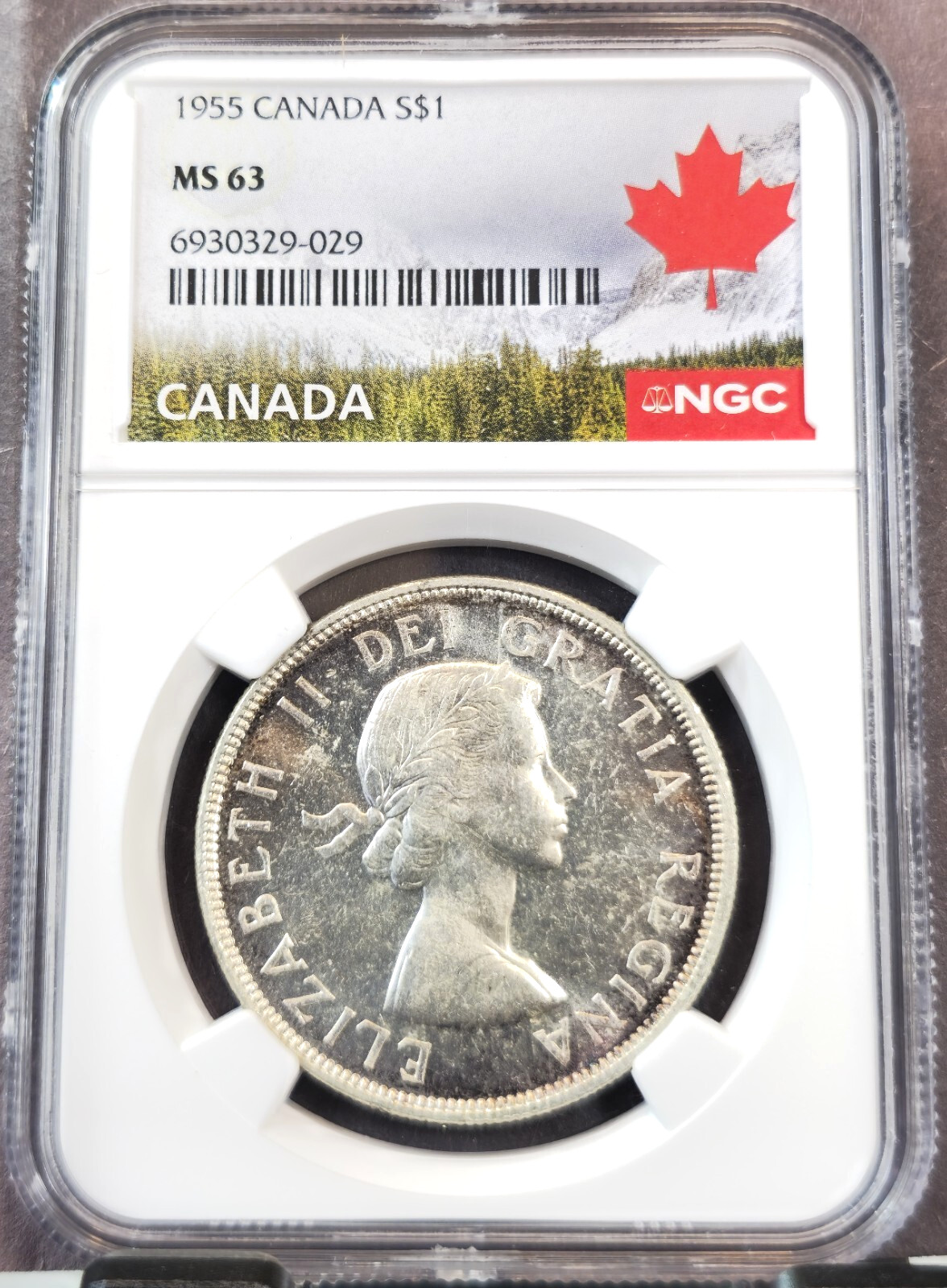 1955 CANADA SILVER 1 DOLLAR ELIZABETH II NGC MS 63 RARE MINT STATE LOW MINTAGE