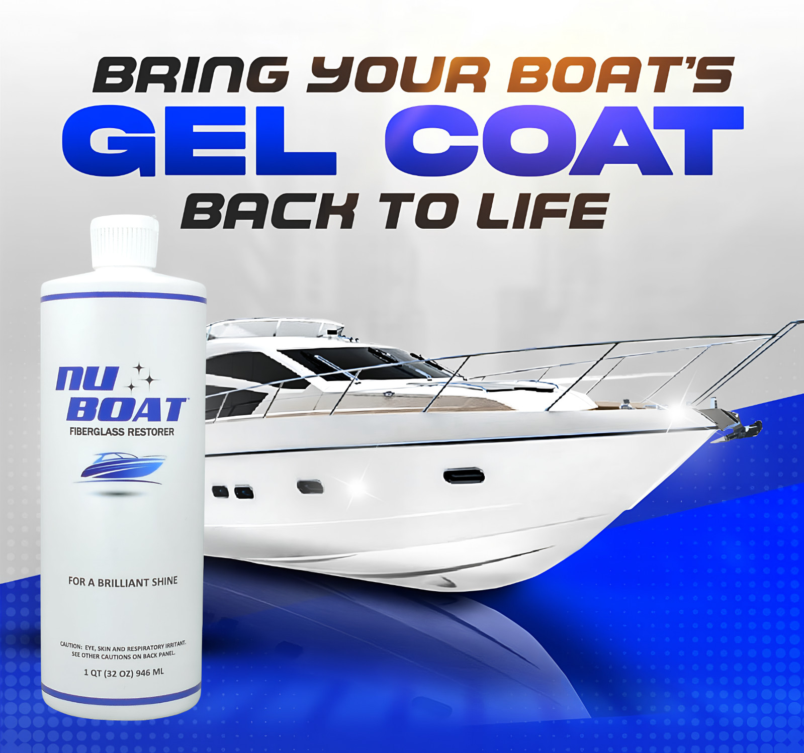 Nu Boat Fiberglass Restorer For Faded Dull Boats Shine Poly Gel Coat Glow, 32 Oz