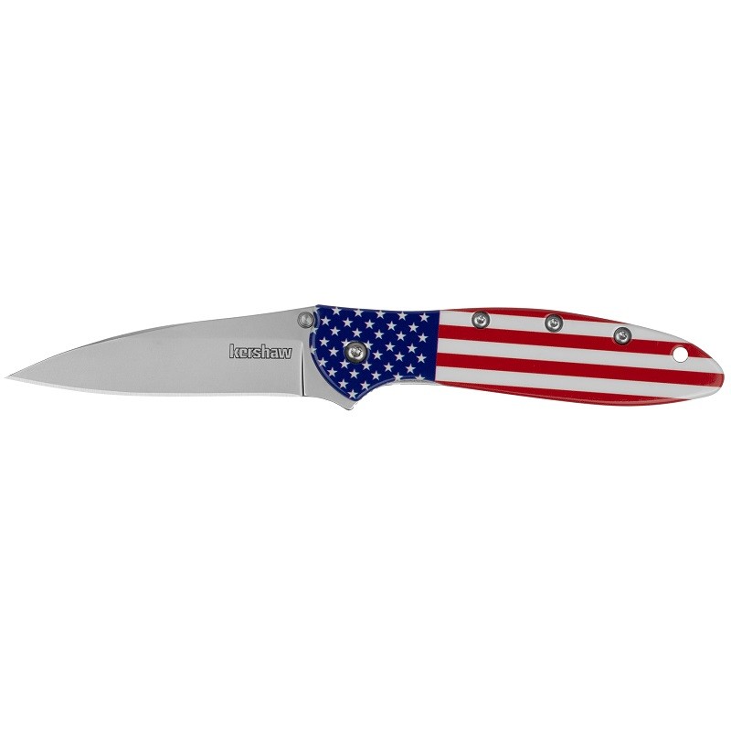 Kershaw 1660USA Leek USA Flag Folding Knife Assisted Drop Point 3.00" 14C28N