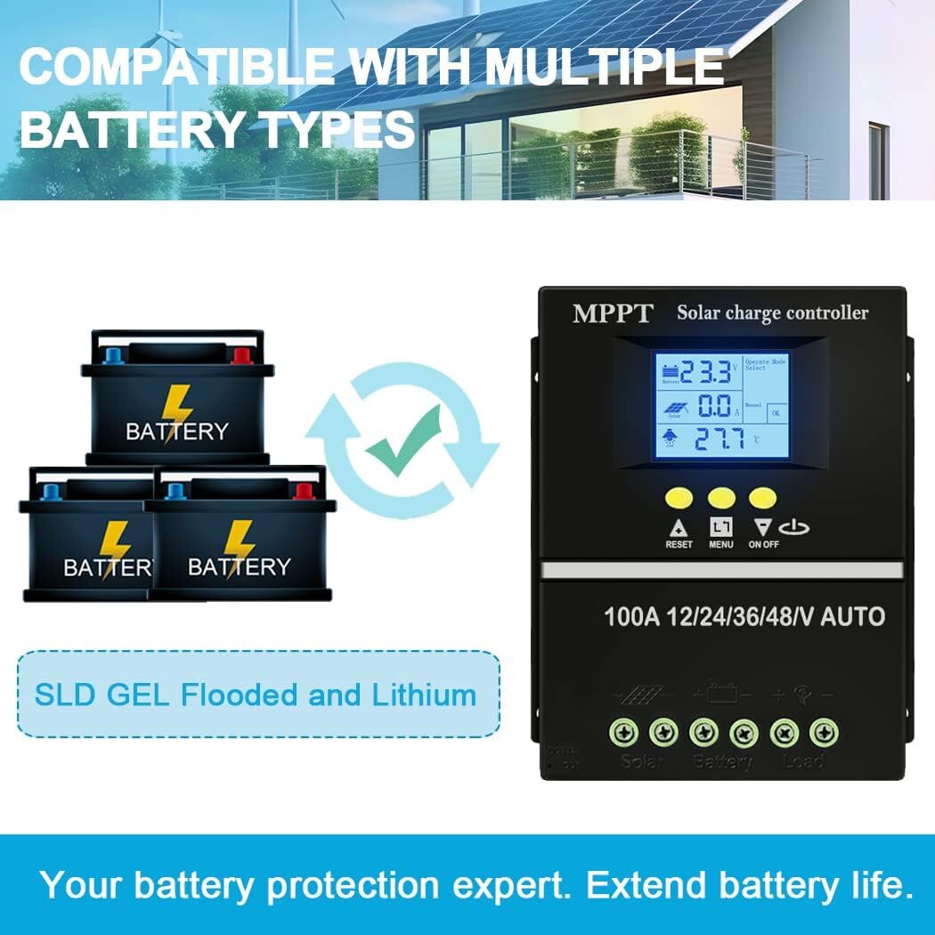 MPPT Solar Panel Battery 100A PV Regulator Charge Controller AUTO 12/24/36/48V