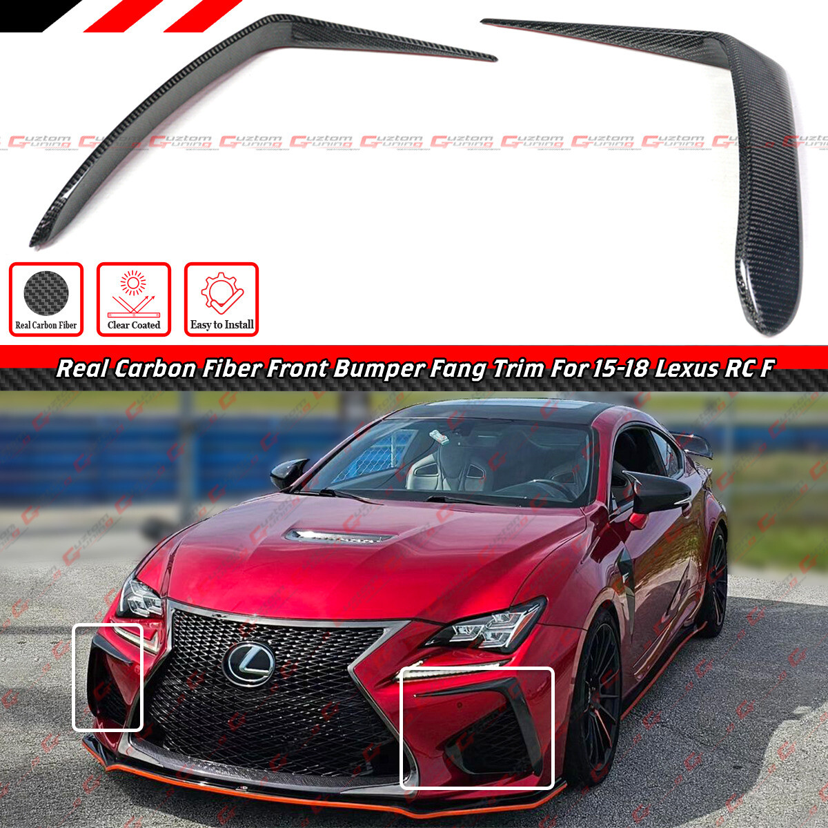 FOR 15-18 LEXUS RC F CARBON FIBER FRONT BUMPER GARNISH AIR VENT FANG TRIM COVERS