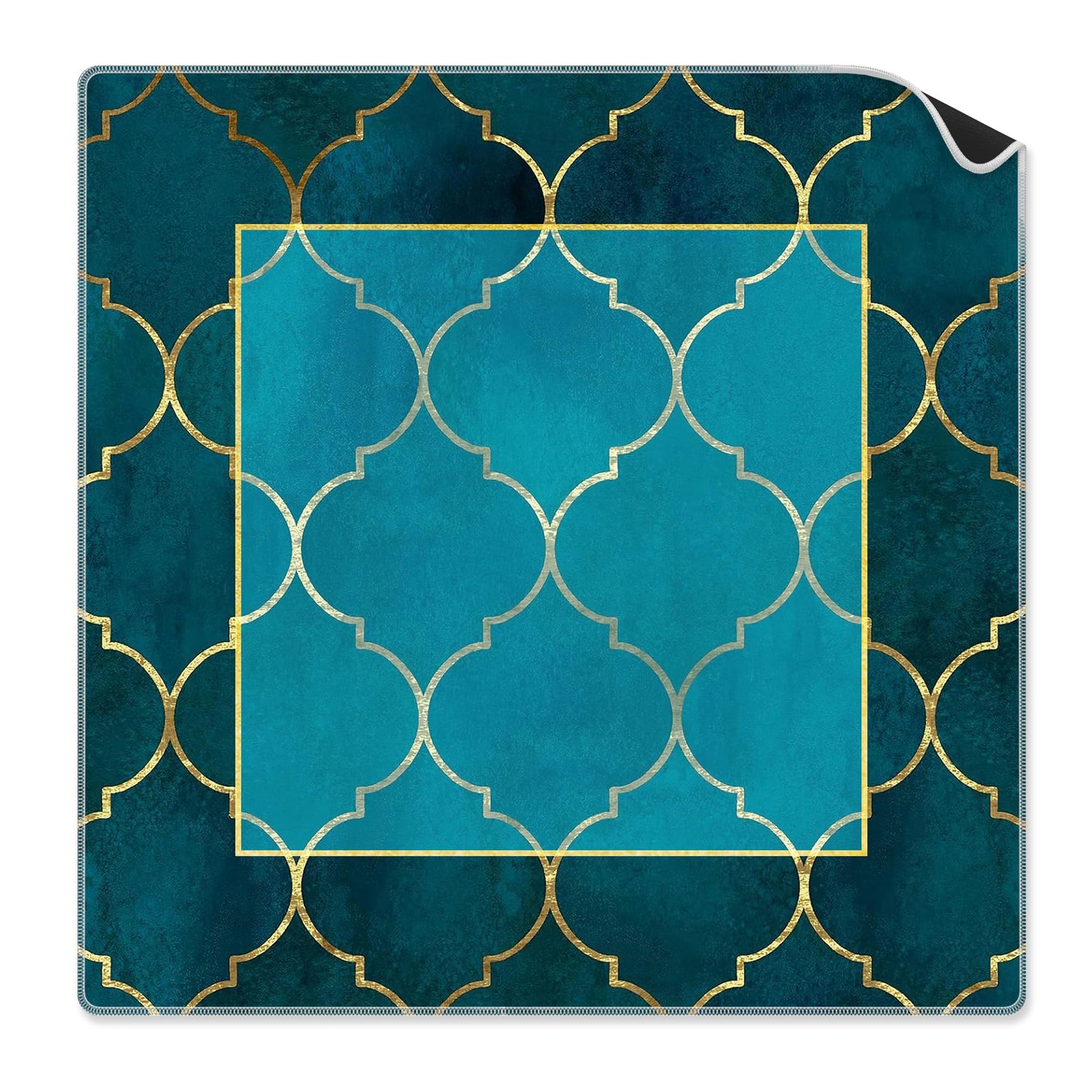 Blue and Gold Mahjong Mat Gifts 31.5 x 31.5 In, Art Deco Decor Mahjong Mat fo...