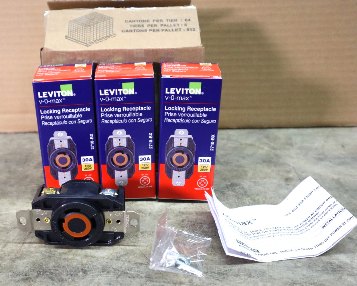Leviton  2710-BX 30 Amp Nylon Locking Single Outlet, Black 125/240V