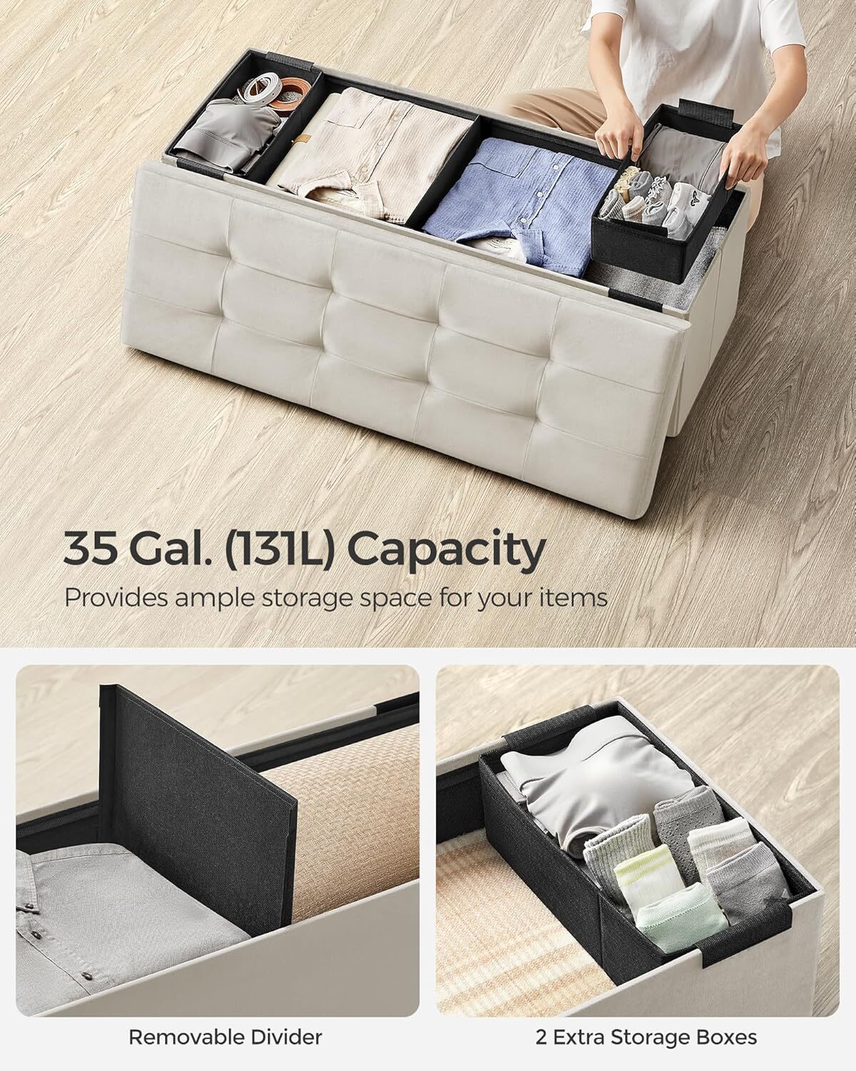15 x 43 x 15 in. Storage Box, Load Capacity up to 660 lbs, Milk White
