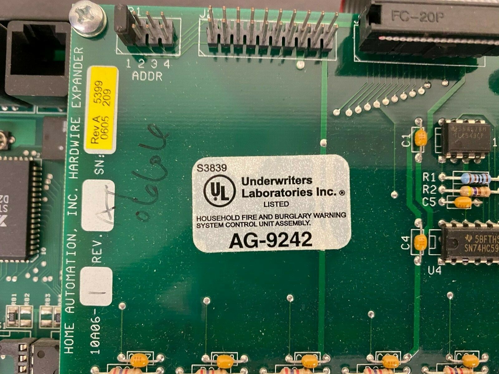 Underwriters Laboratories AG-9242 Household Fire & Burglary Warning Control Unit