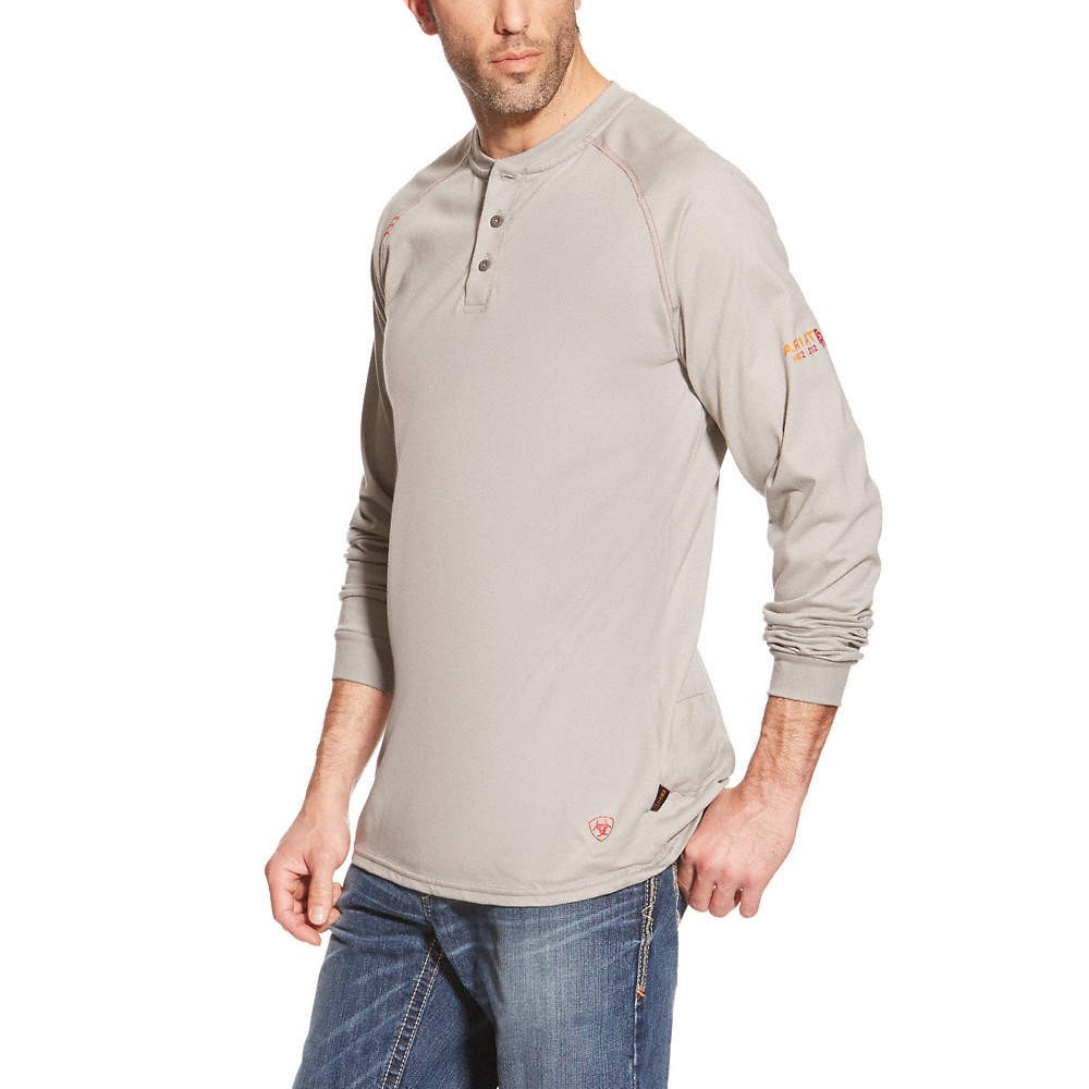 ARIAT 10013519 FR Henley Longsleeve Tee,Gray,XL 61RK13