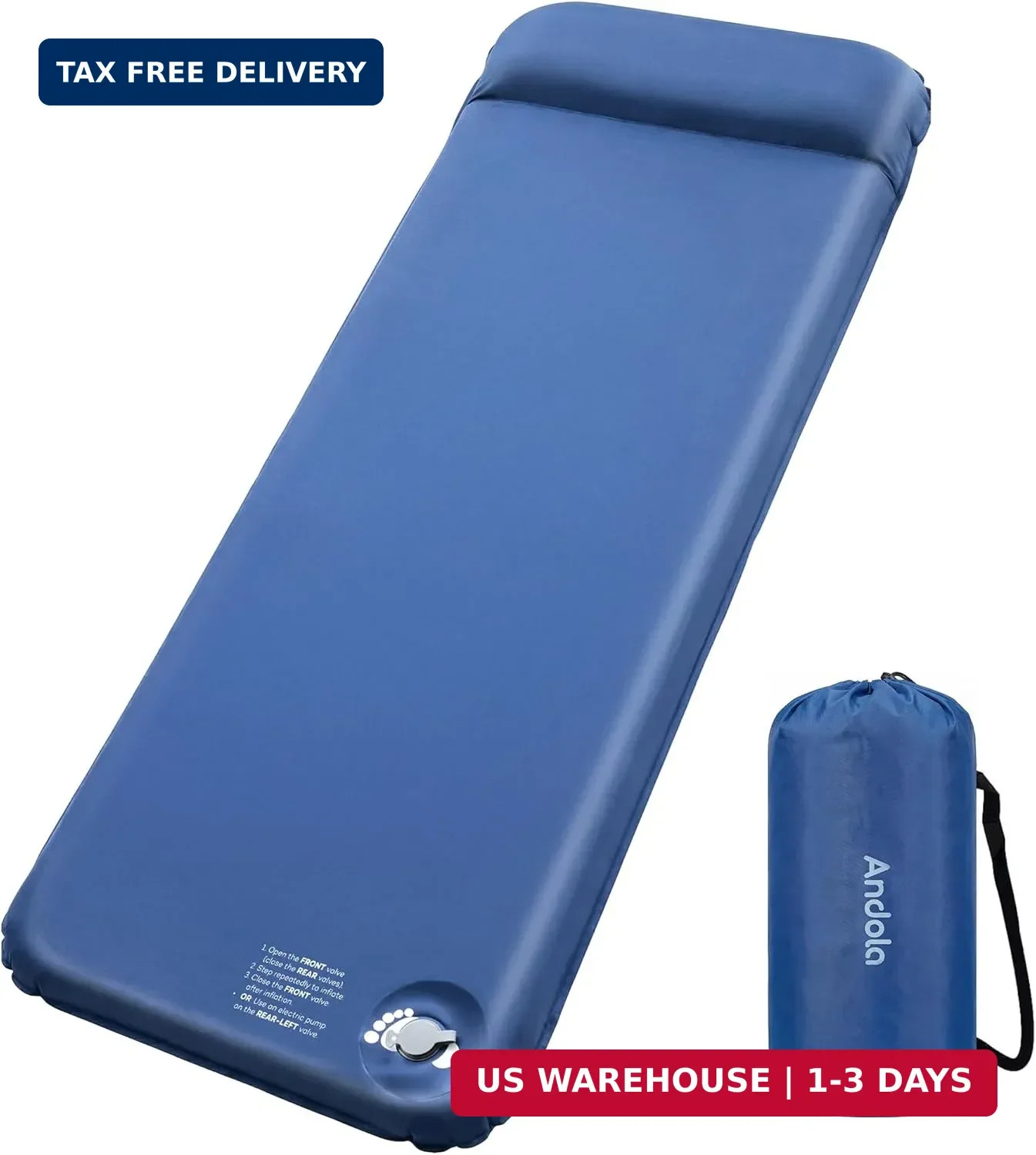Self Inflating Sleeping Pad for Camping, 3 Inch Thick Memory Foam Sleeping Pad w