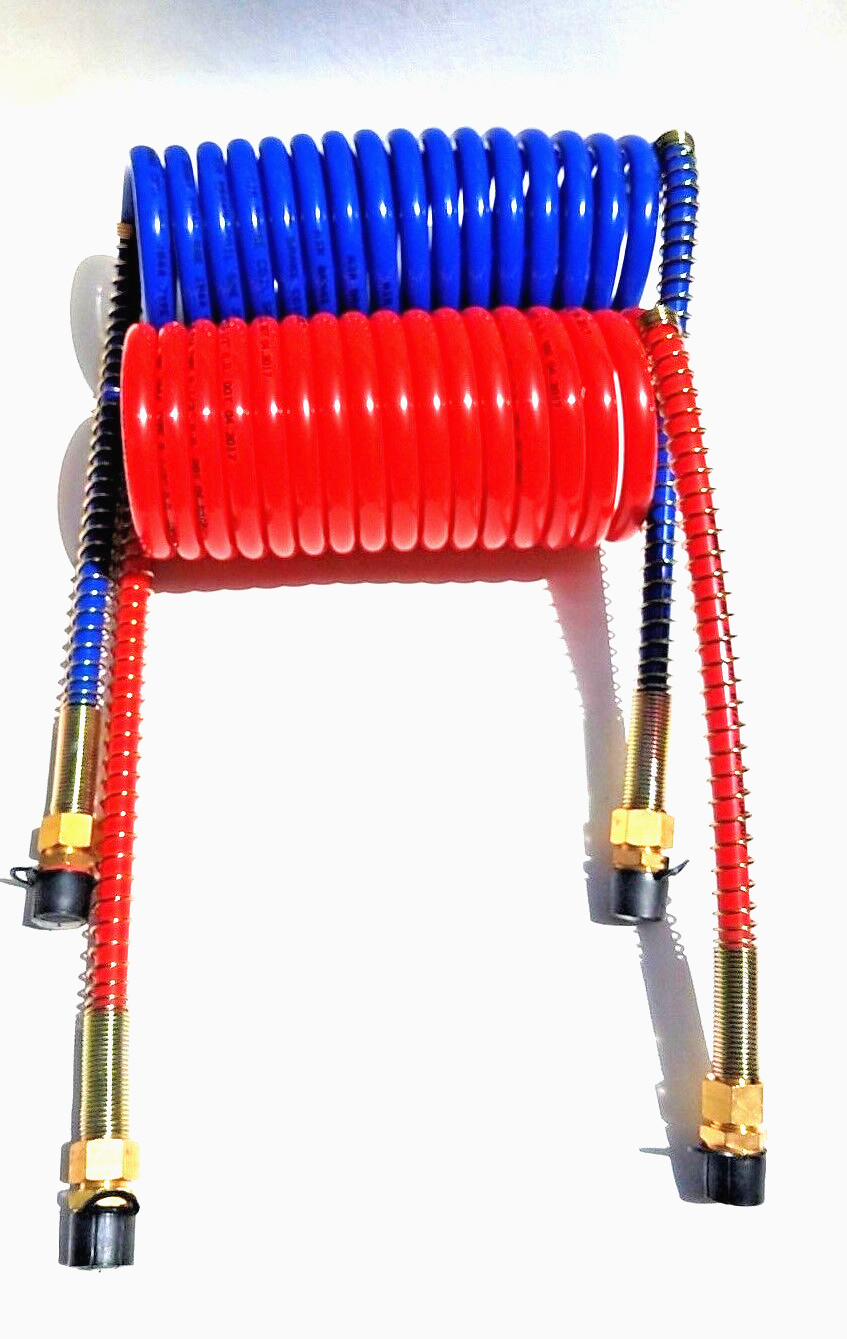 F224748P Coil Coiled Air Line Hose Set 15' Red and Blue SAE 6635-73151612 1/2"