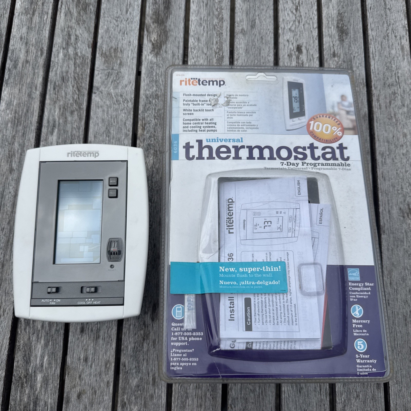 RITETEMP 7 DAY PROGRAMMABLE UNIVERSAL THERMOSTAT MODEL 6036 FLUSH-MOUNTED DESIGN