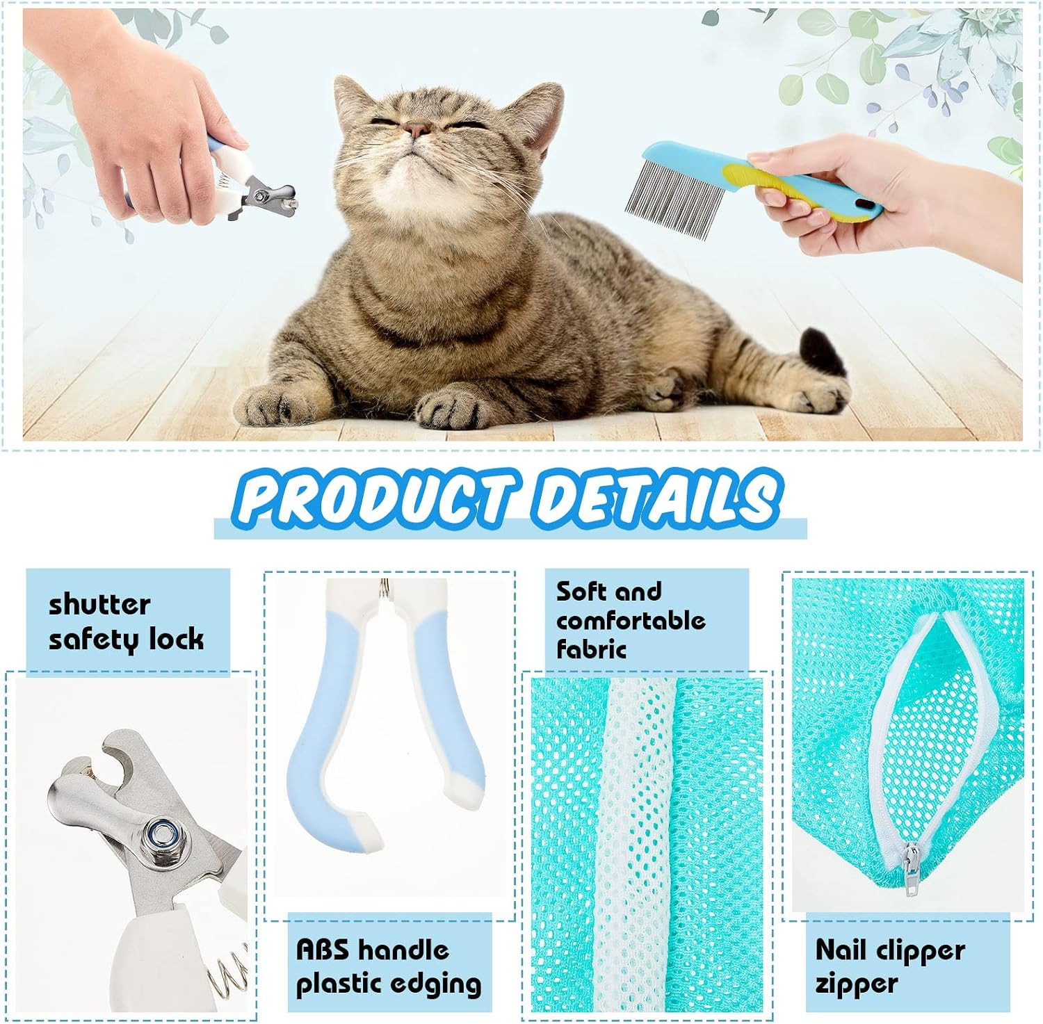 8 Pcs Cat Muzzle Set with Adjustable Cat Bathing Bag, Breathable Muzzle Pet for